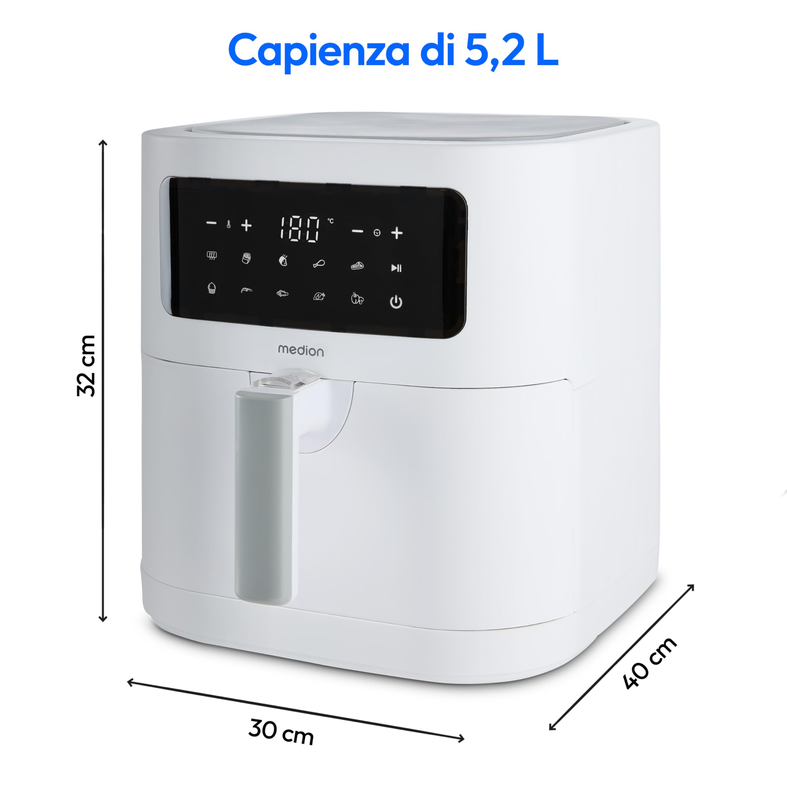 MEDION E40 XL Friggitrice ad aria 5,2L Bianco opaco 9 programmi