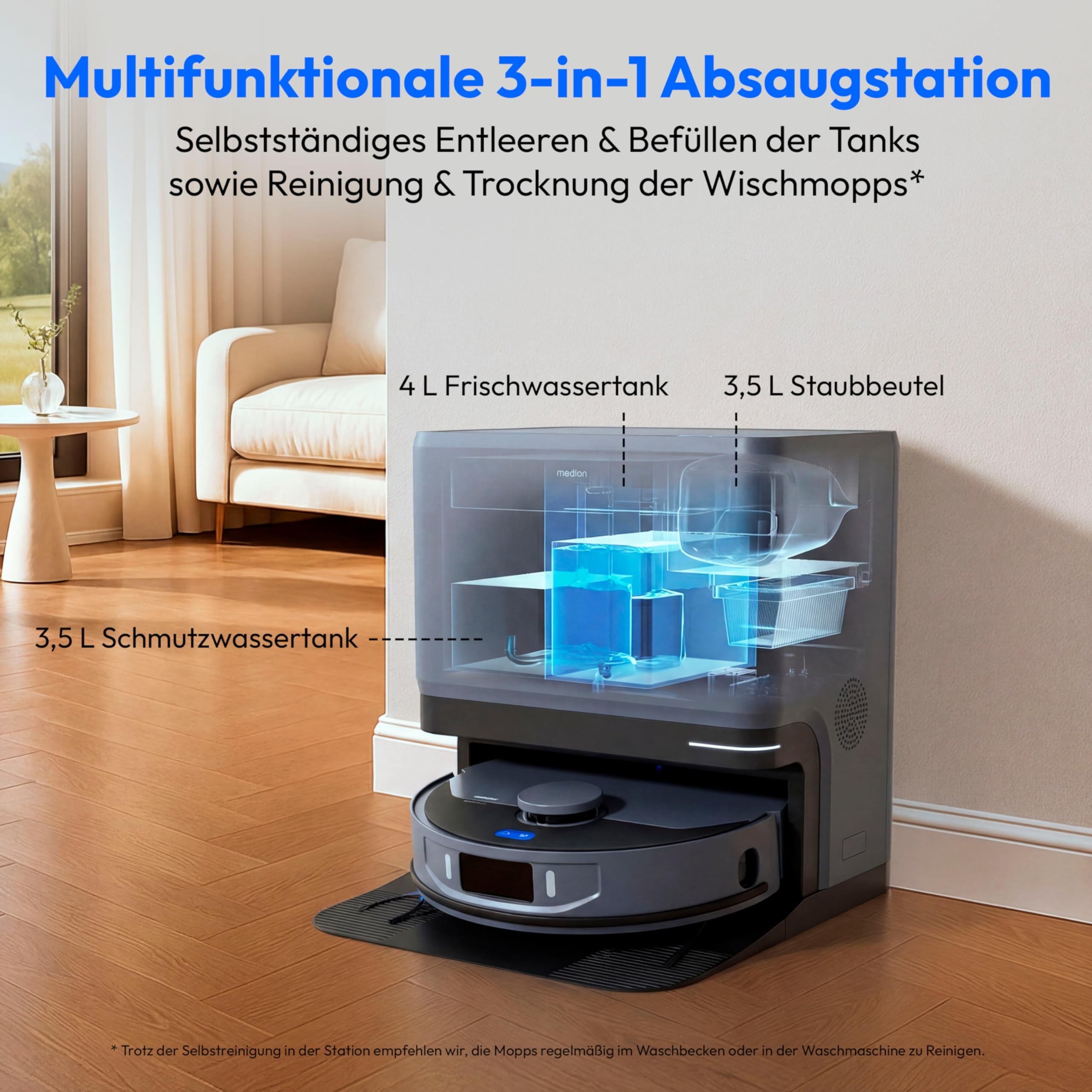 MEDION X55 SW+ Pro robot aspirapolvere 10000 Pa stazione 3in1
