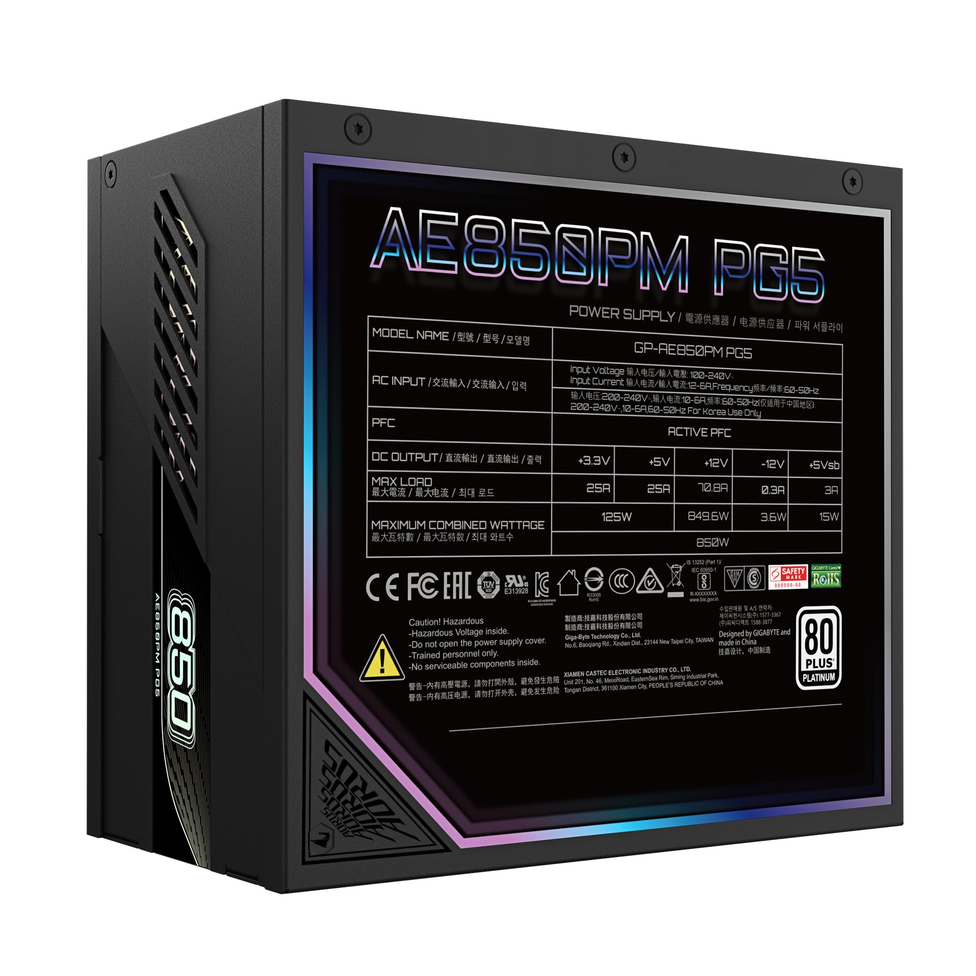 GIGABYTE AORUS ELITE P850W alimentatore 850W modulare Platinum