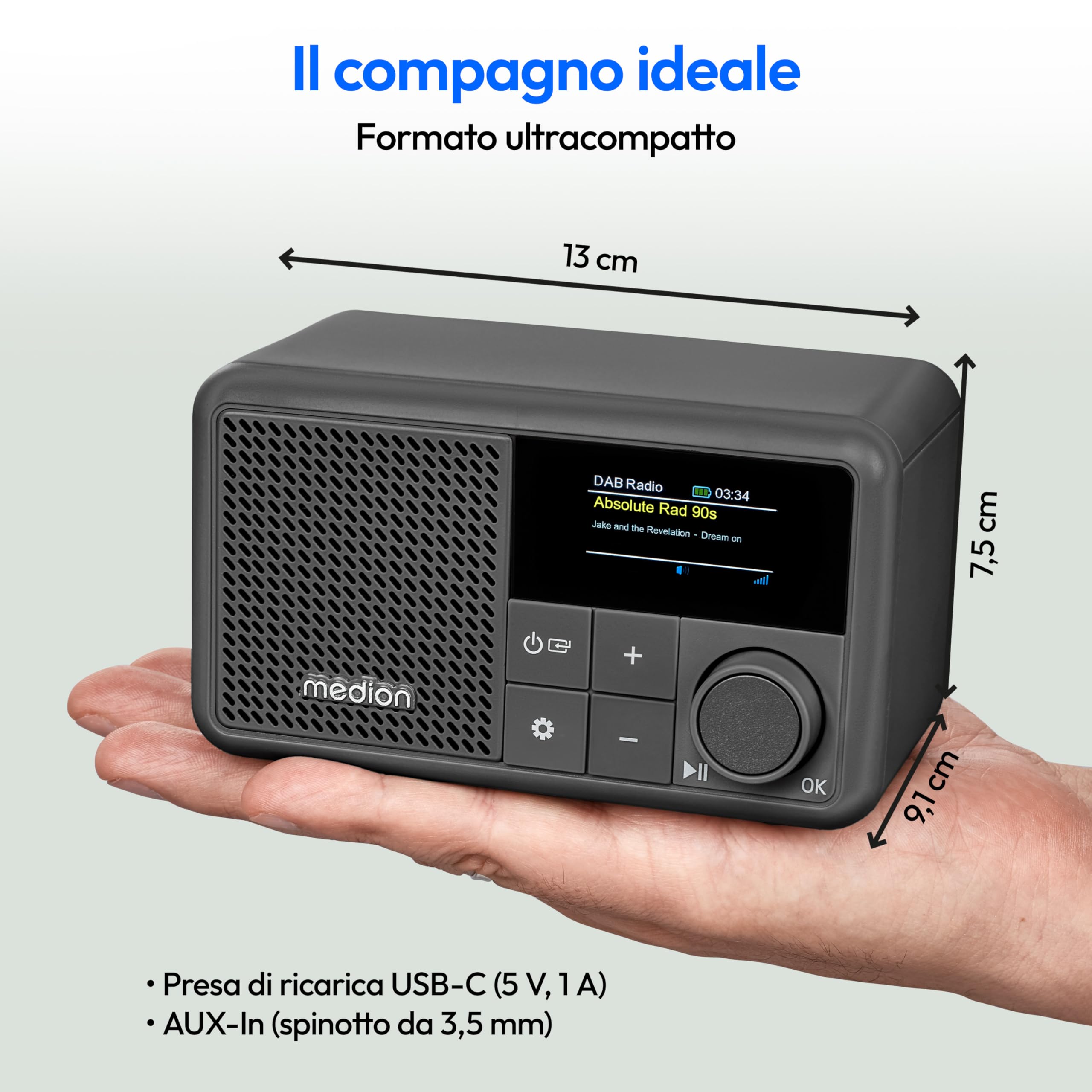 MEDION LIFE S66822 radio DAB+ grigia Bluetooth IPX1