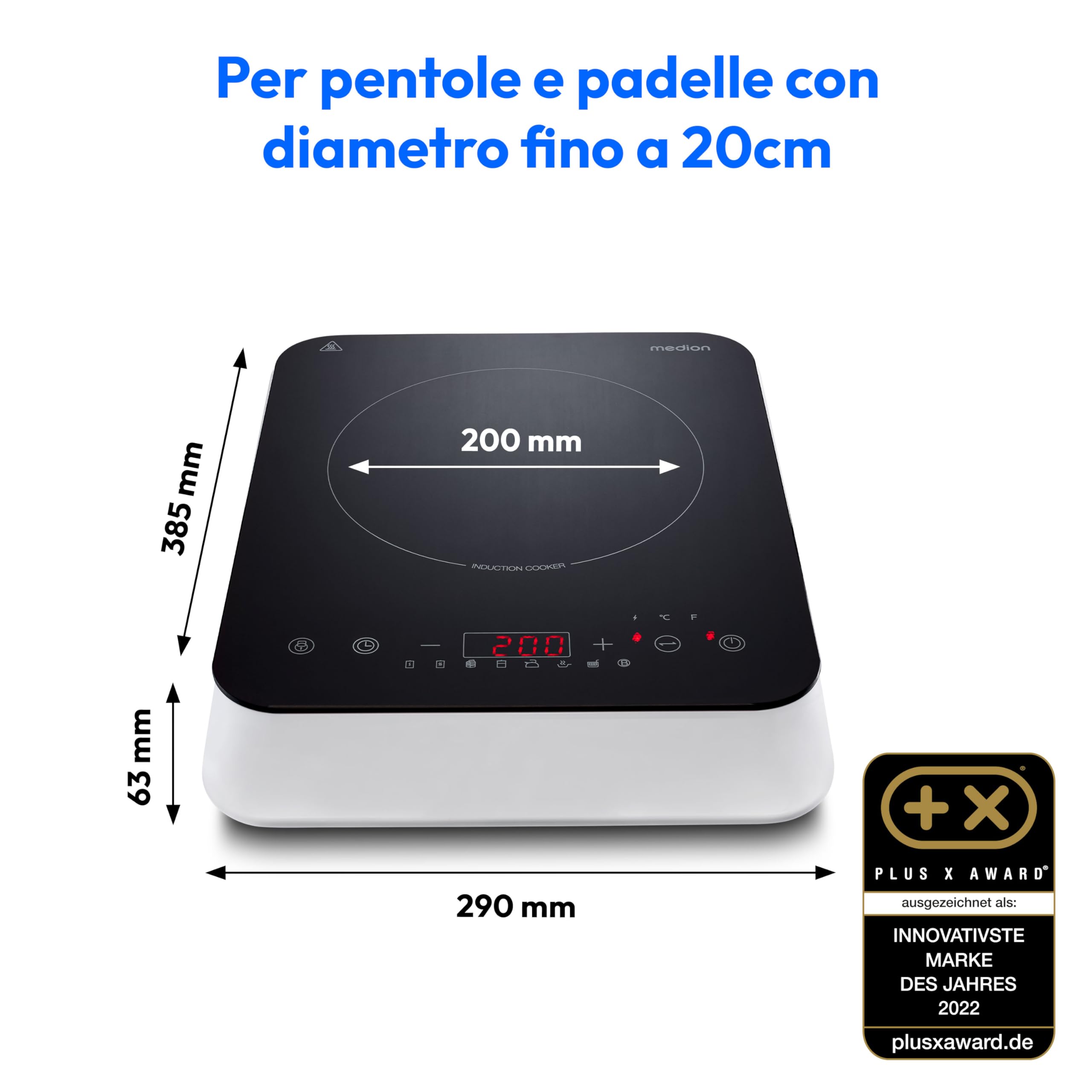 MEDION Piano cottura a induzione singolo 2000W touch LED