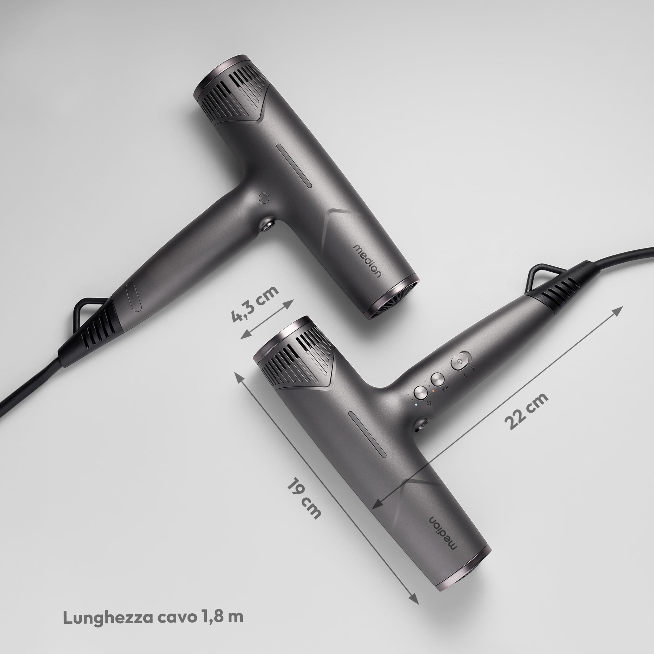 MEDION LIFE HD2 asciugacapelli ionico 1500W grigio con diffusore
