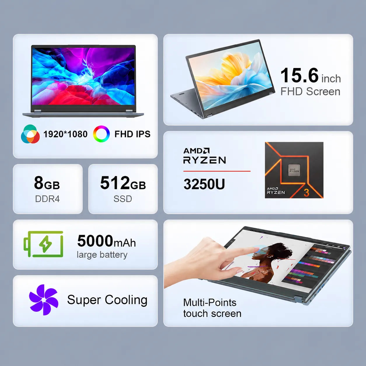 Ninkear YBOOK 15 Notebook 2 in 1 Touch 16GB/512GB convertibile
