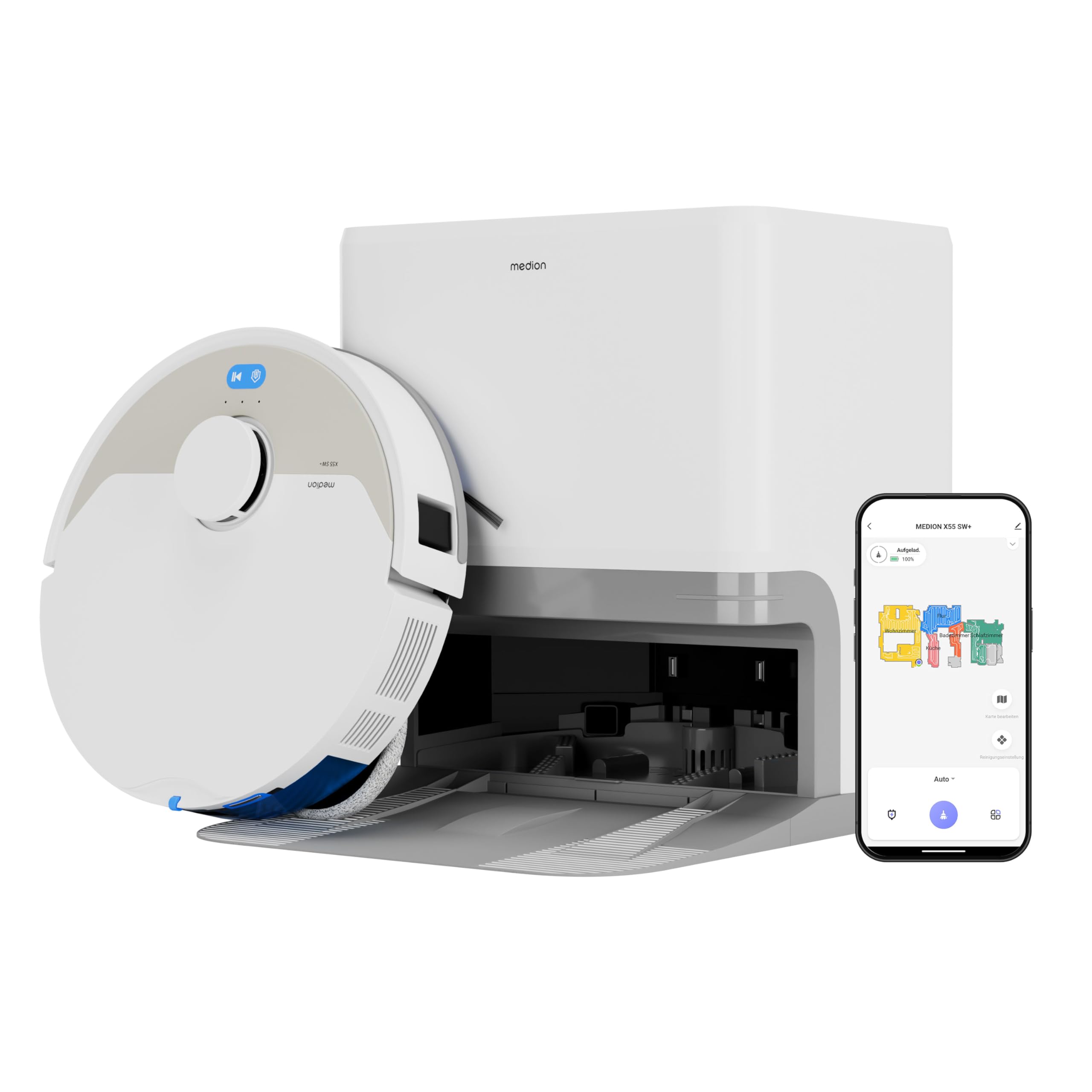 MEDION X55 SW+ robot aspirapolvere con stazione 3 in 1 laser