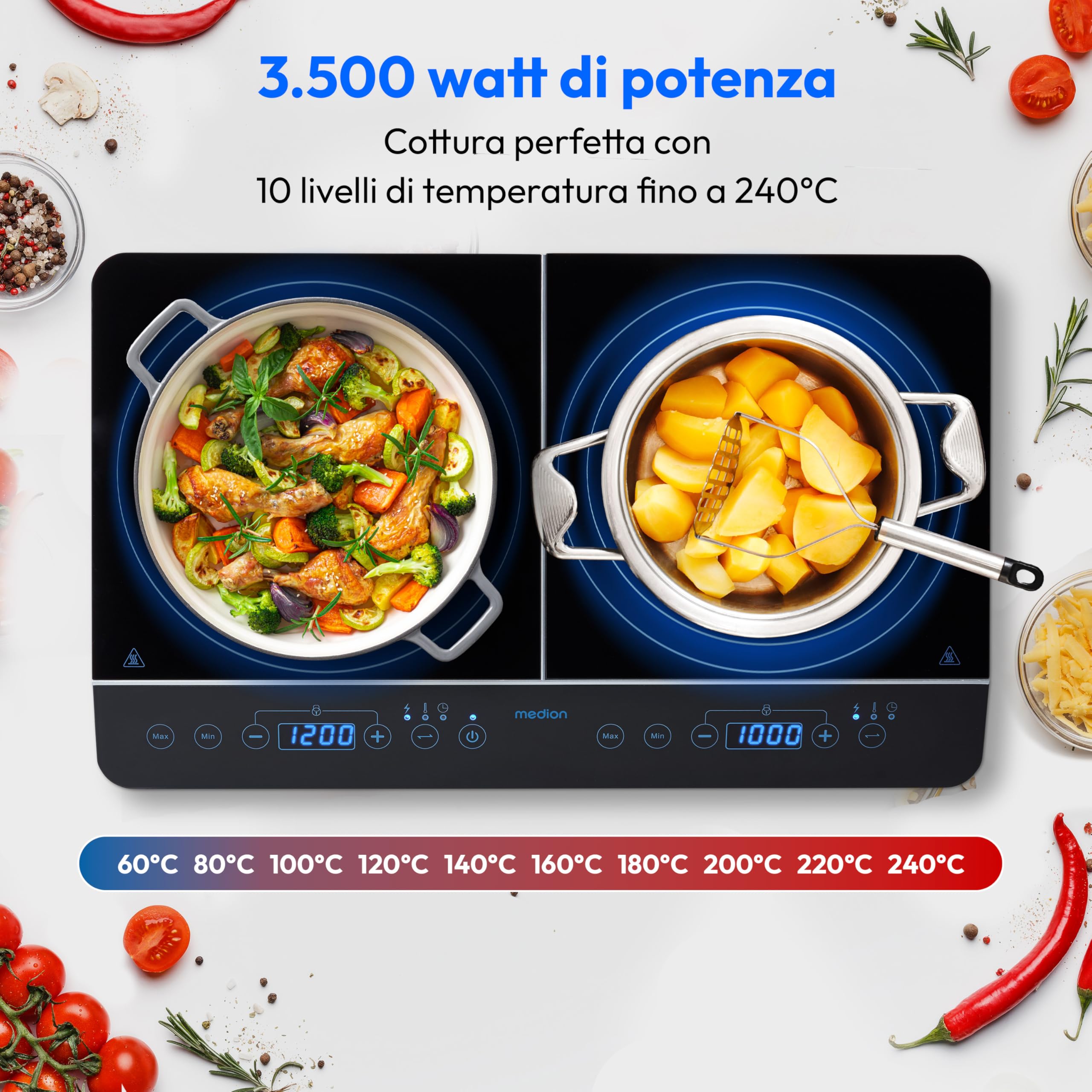 MEDION MD 15324 piastra a induzione doppia 3500W nera