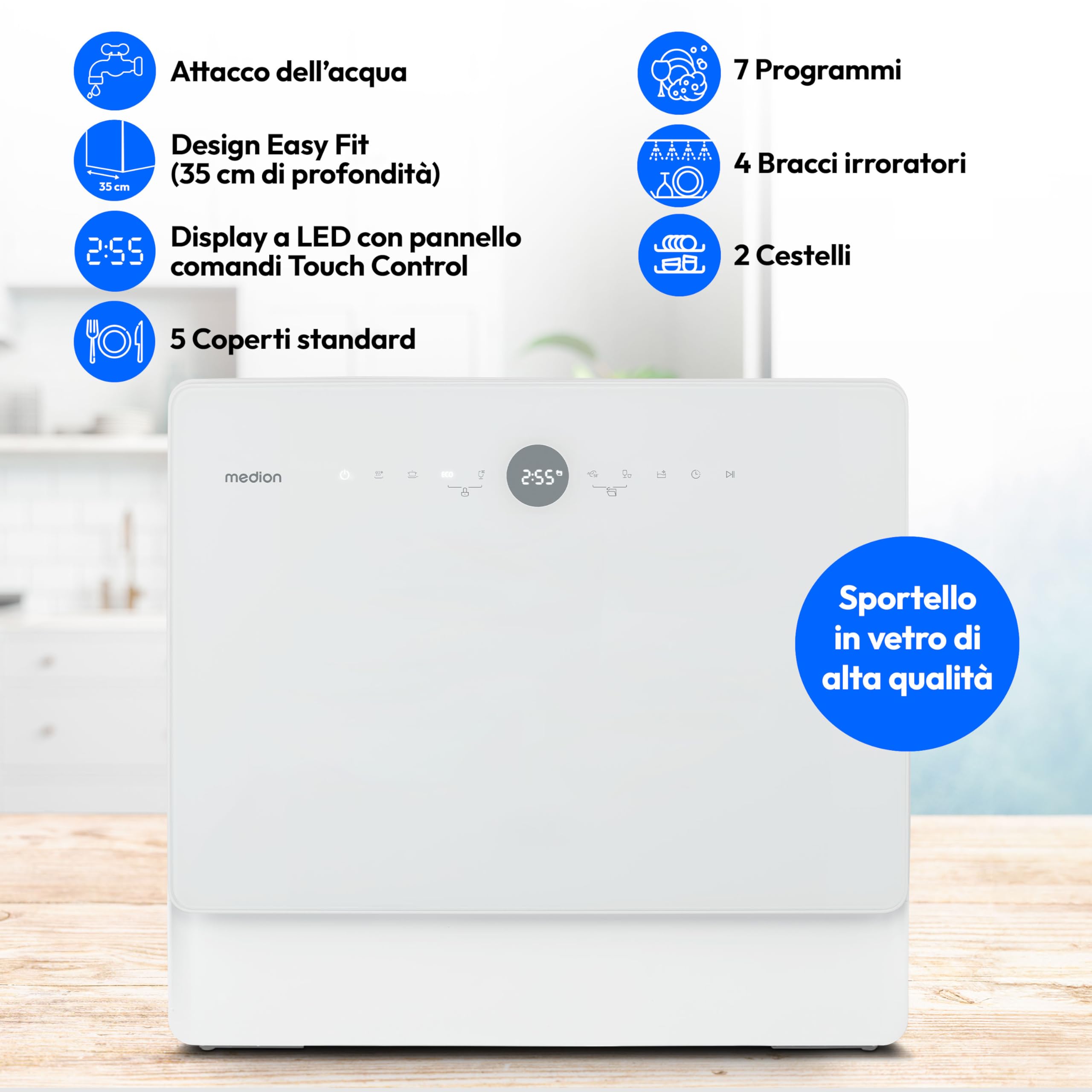 Medion Life DWT50 mini lavastoviglie da tavolo 5 coperti 7 programmi