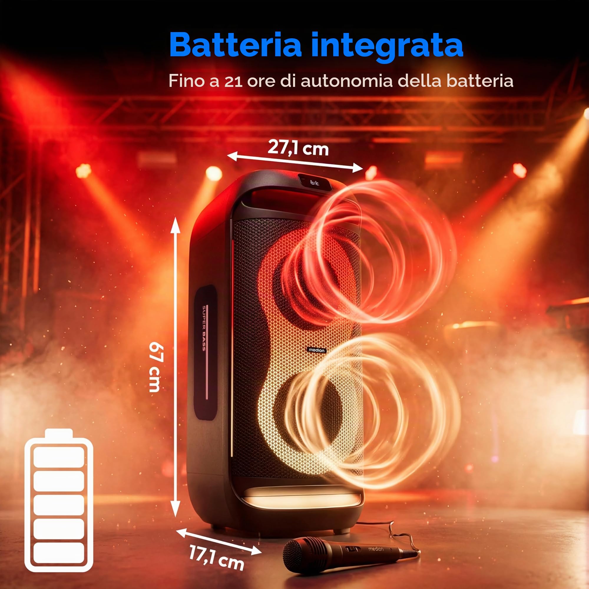 Medion PE-2 Plus Partybox Batteria con Microfono LED