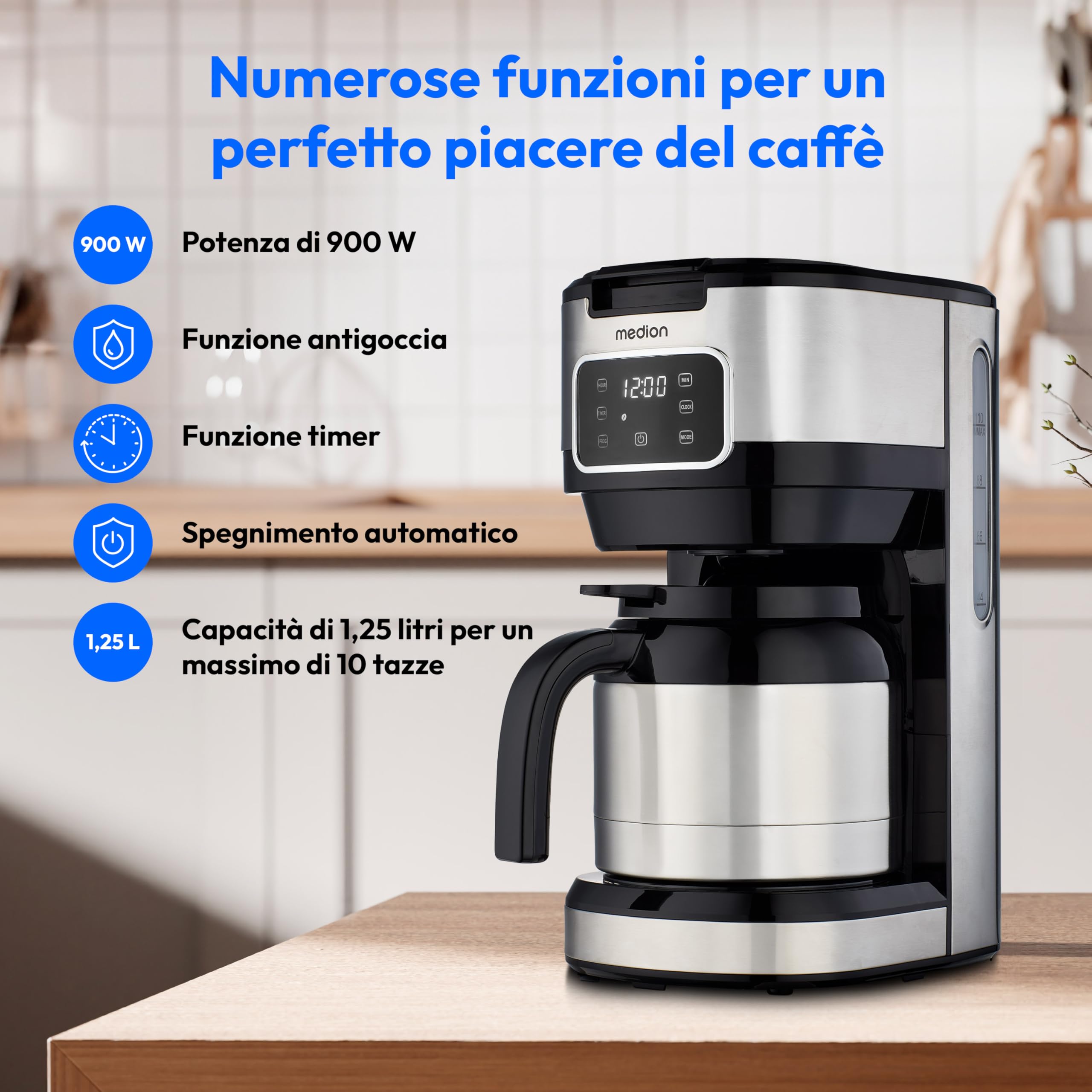 MEDION MD11019 caffettiera filtro thermos 1,25 L 10 tazze