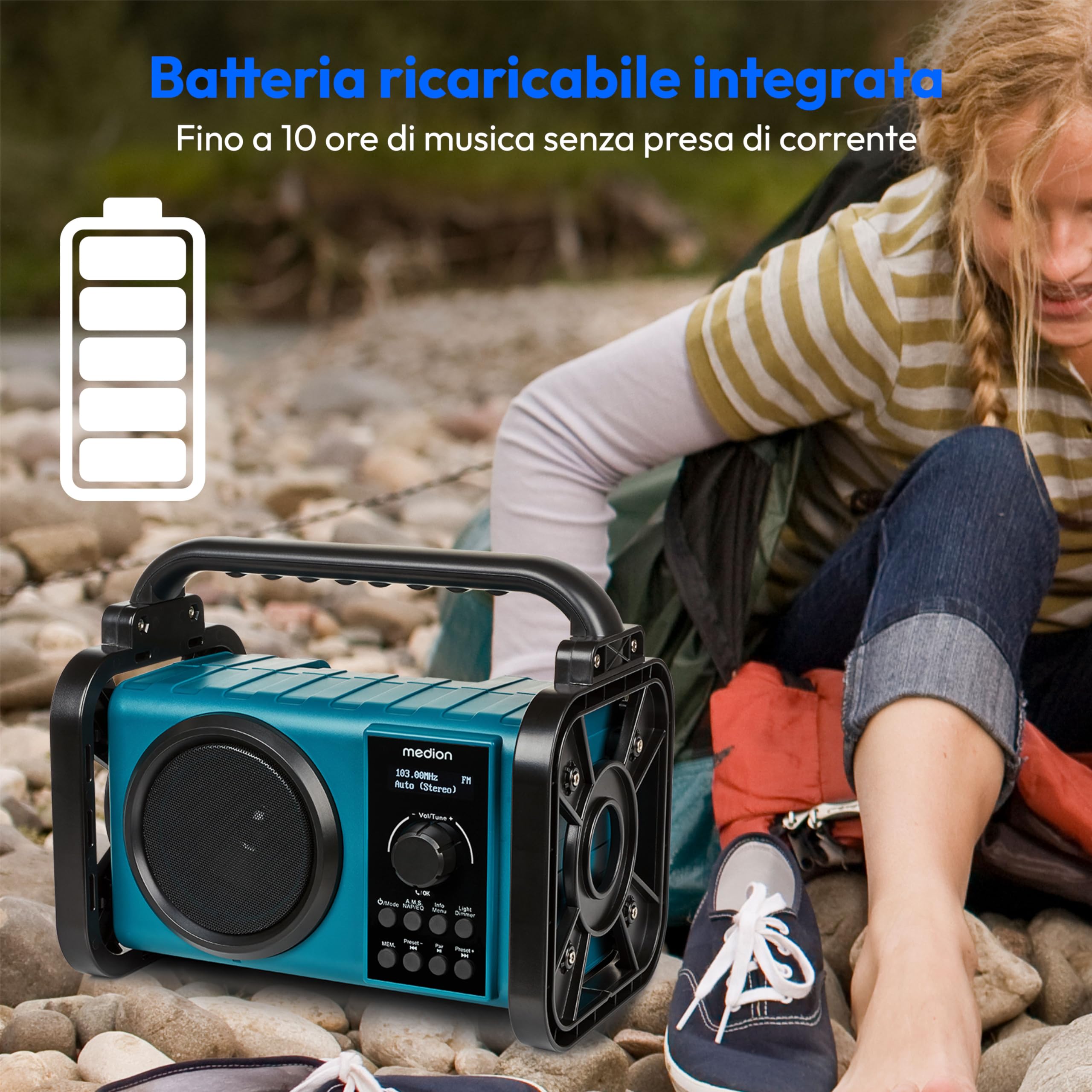 MEDION E66877 radio da cantiere DAB+ Bluetooth blu IP44