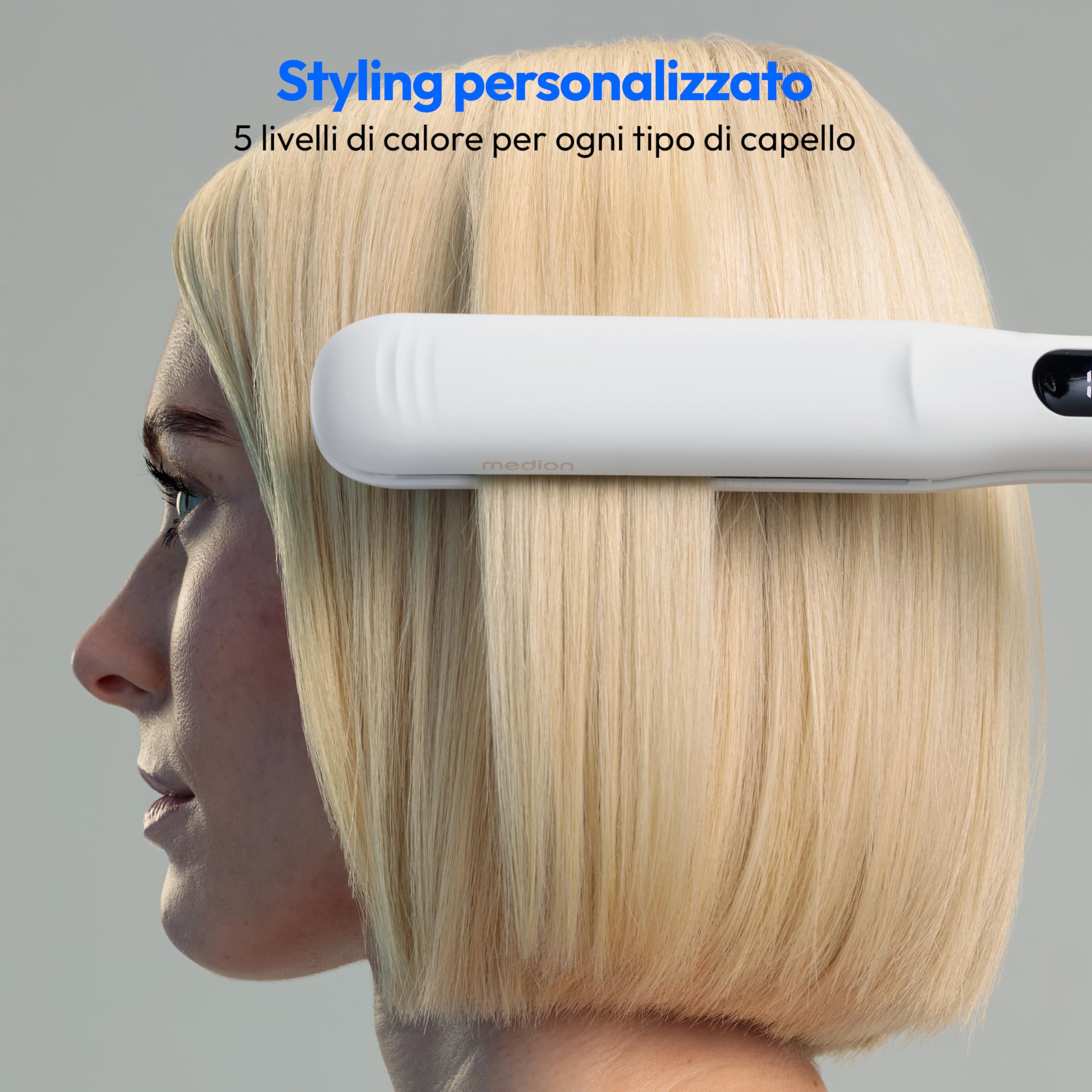 Medion HS1 MD19925 piastra per capelli ceramica bianco display