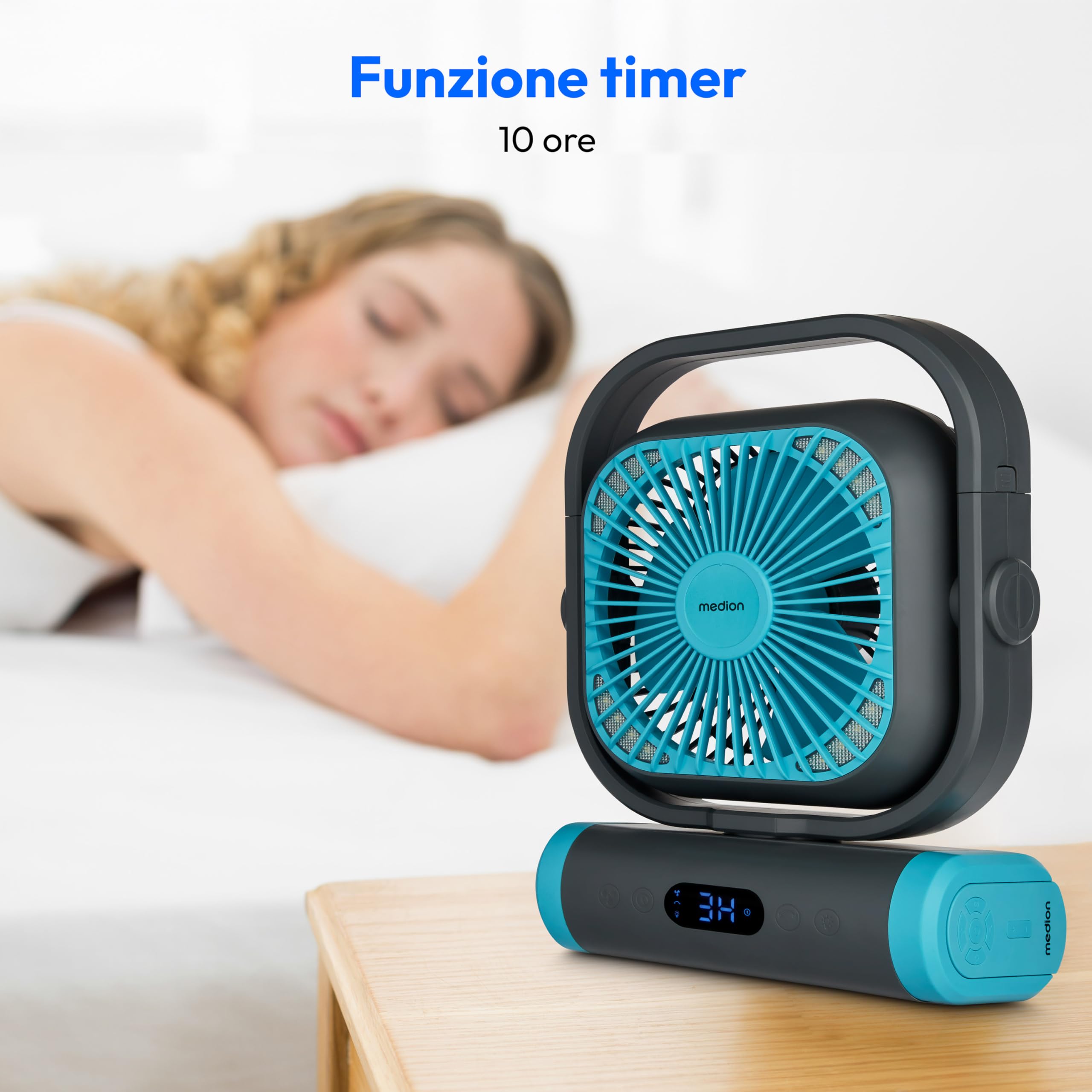 MEDION E10 TF Ventilatore USB Blu Batteria 10000 mAh 5 Velocità
