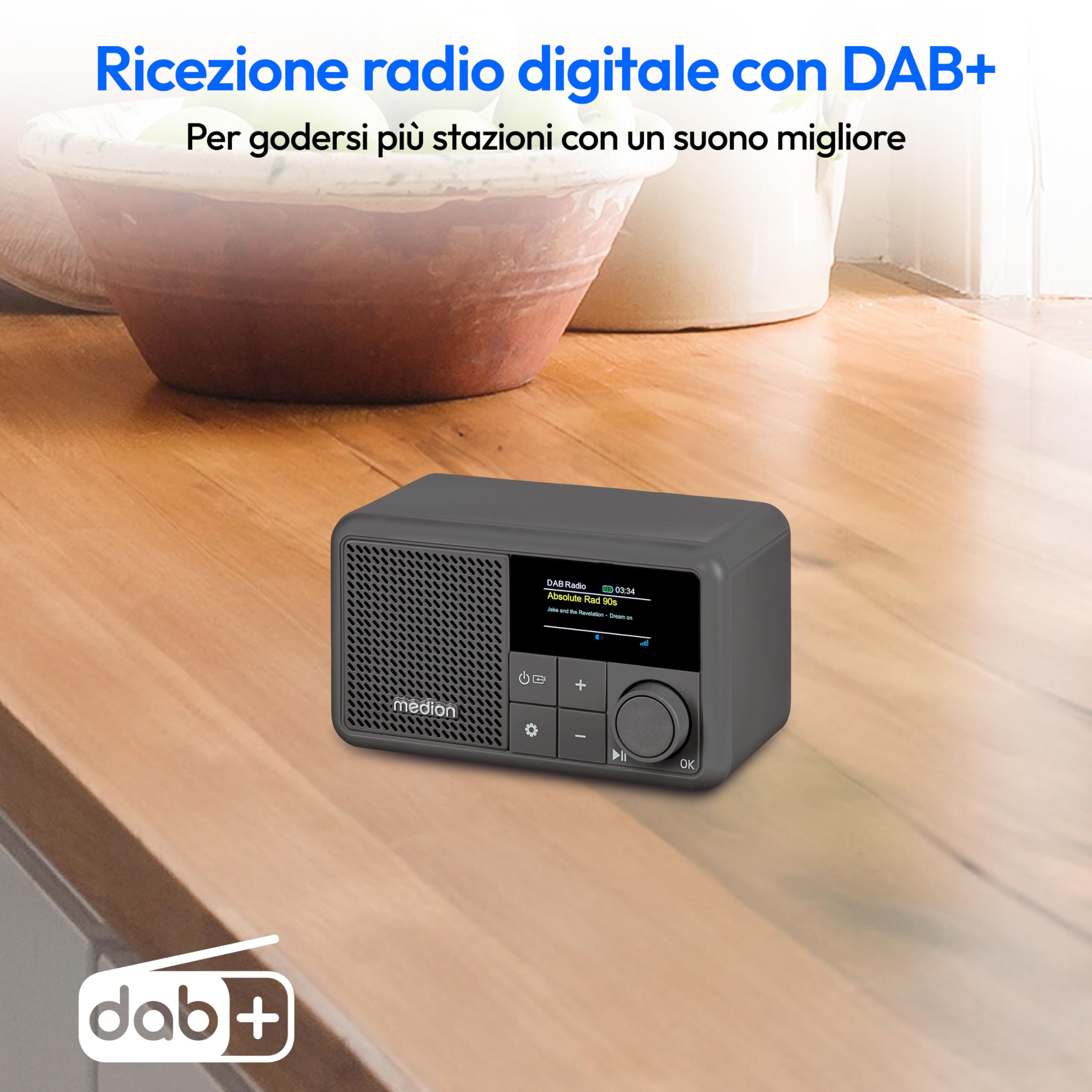 MEDION LIFE S66822 radio DAB+ grigia Bluetooth IPX1