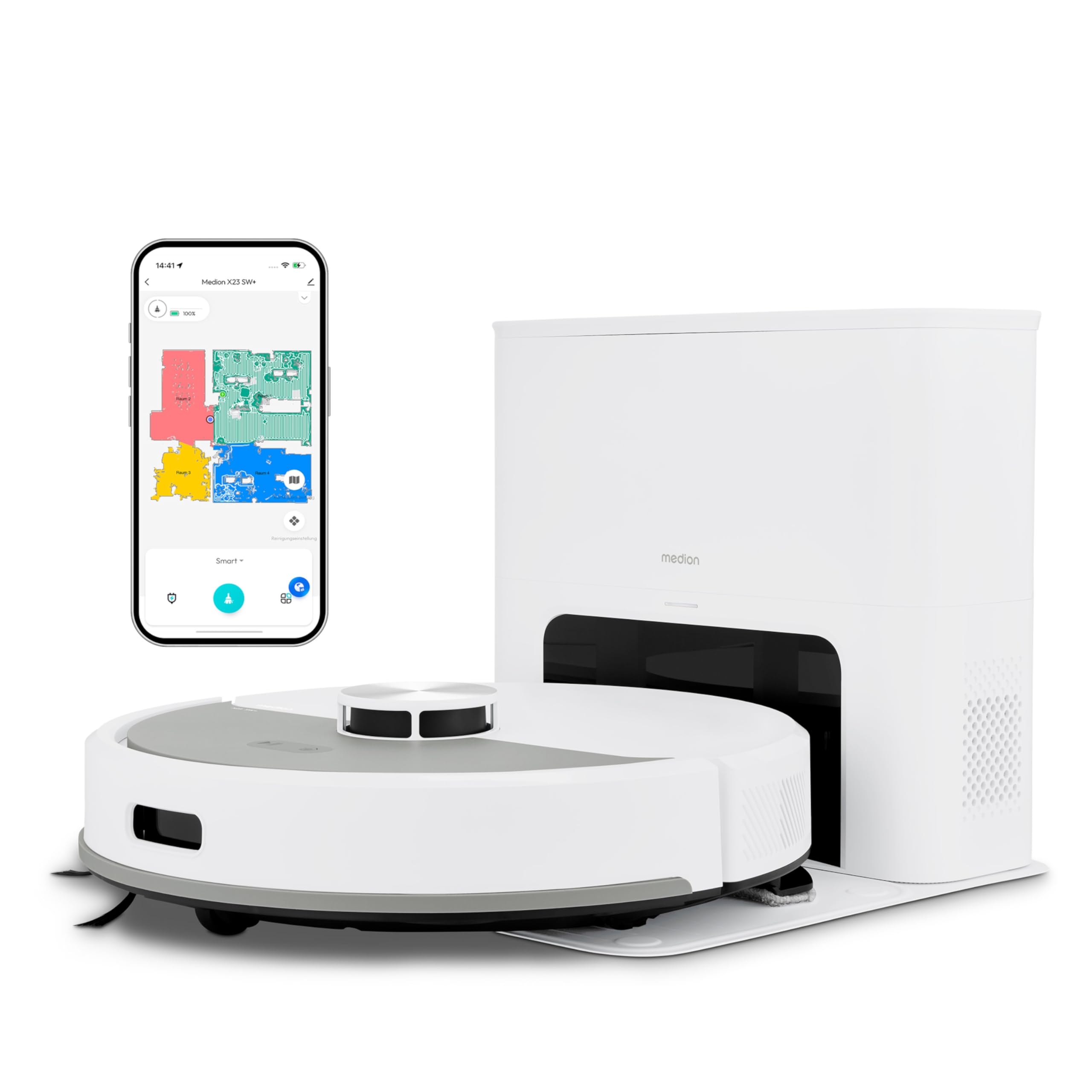 MEDION X23 SW+ robot aspirapolvere bianco 5000 Pa con stazione