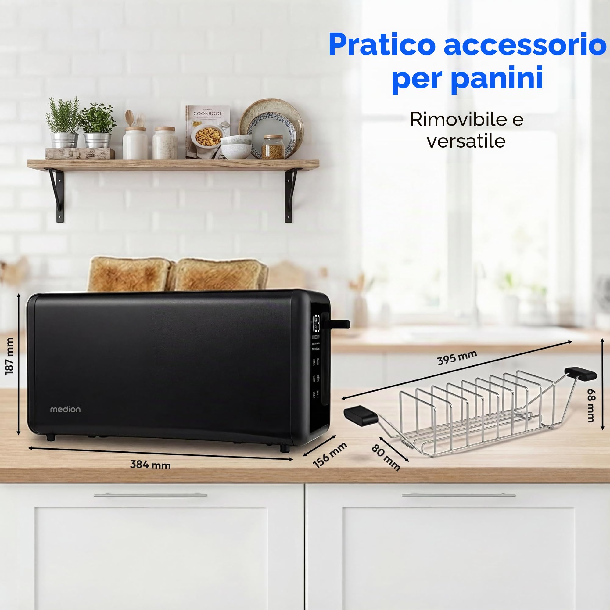 MEDION MD12103 tostapane 4 fette nero acciaio inox