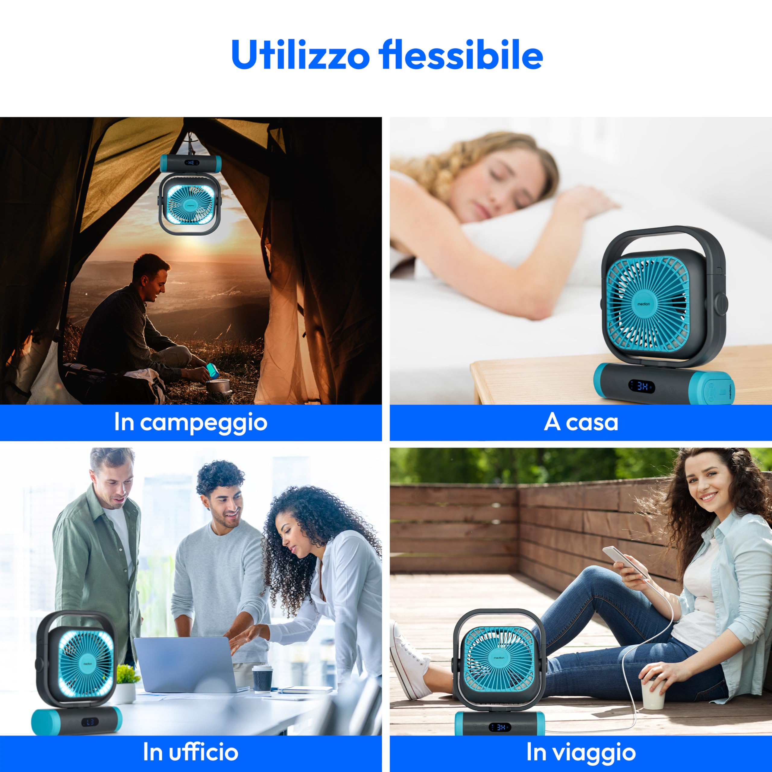 MEDION E10 TF Ventilatore USB Blu Batteria 10000 mAh 5 Velocità