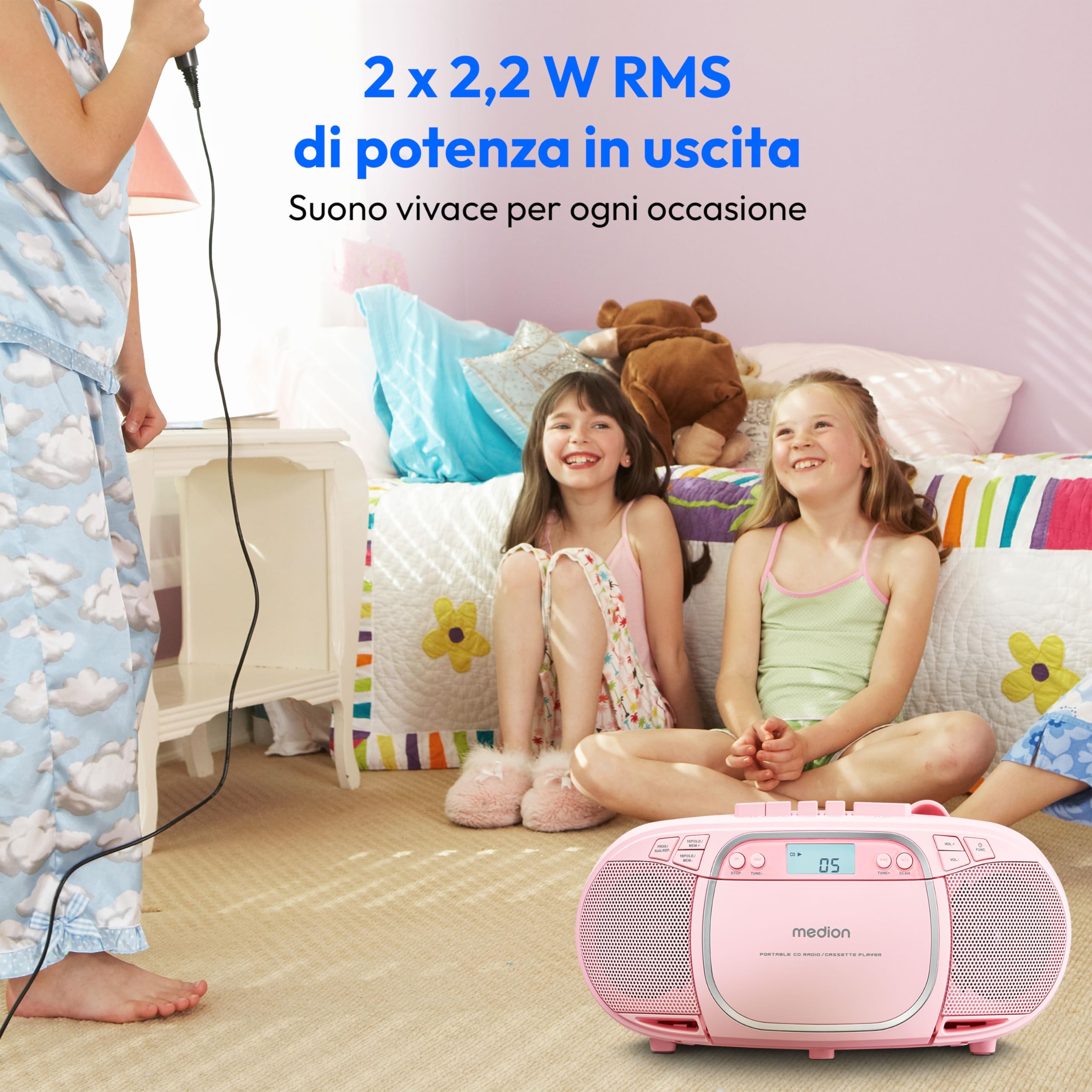 Medion E66476 boombox stereo rosa con CD cassette
