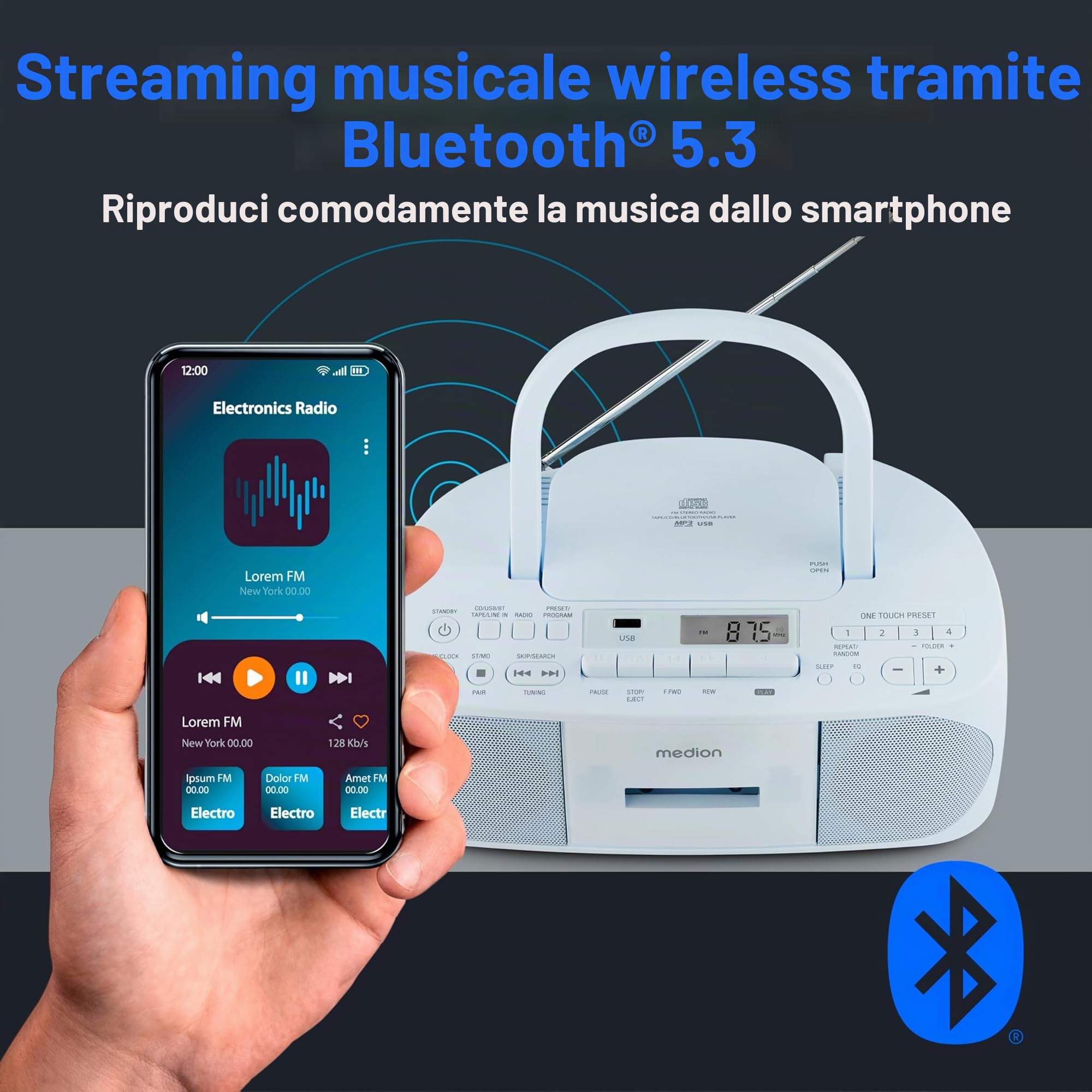 Medion E65010 radioregistratore stereo blu CD cassetta
