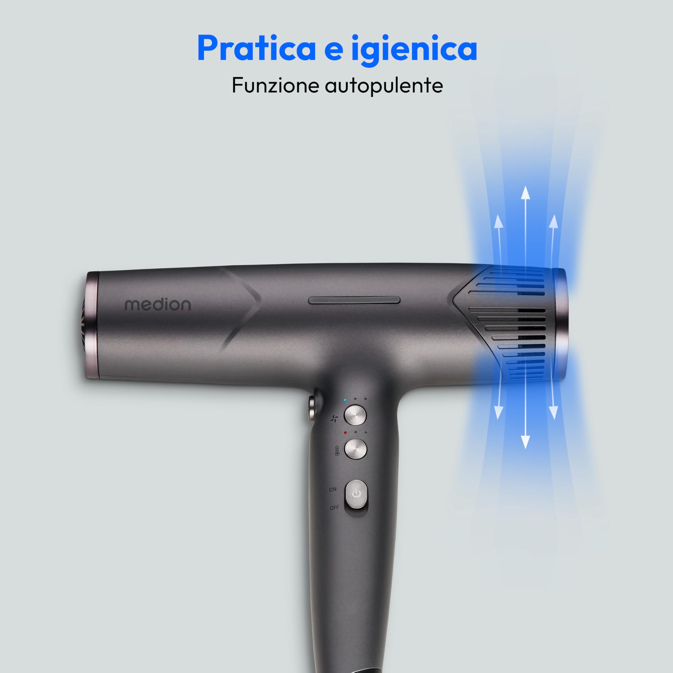 MEDION LIFE HD2 asciugacapelli ionico 1500W grigio con diffusore