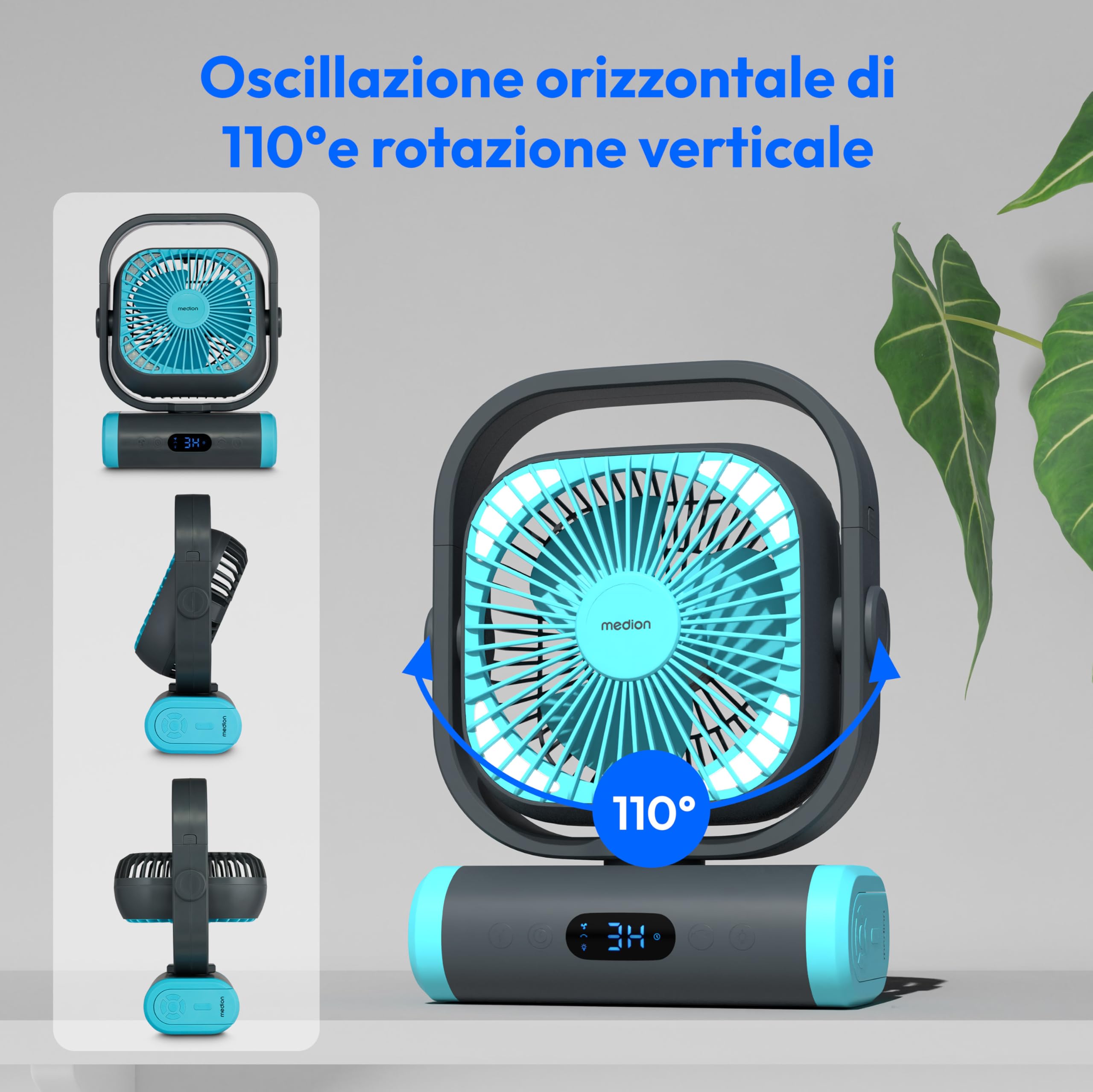 MEDION E10 TF Ventilatore USB Blu Batteria 10000 mAh 5 Velocità
