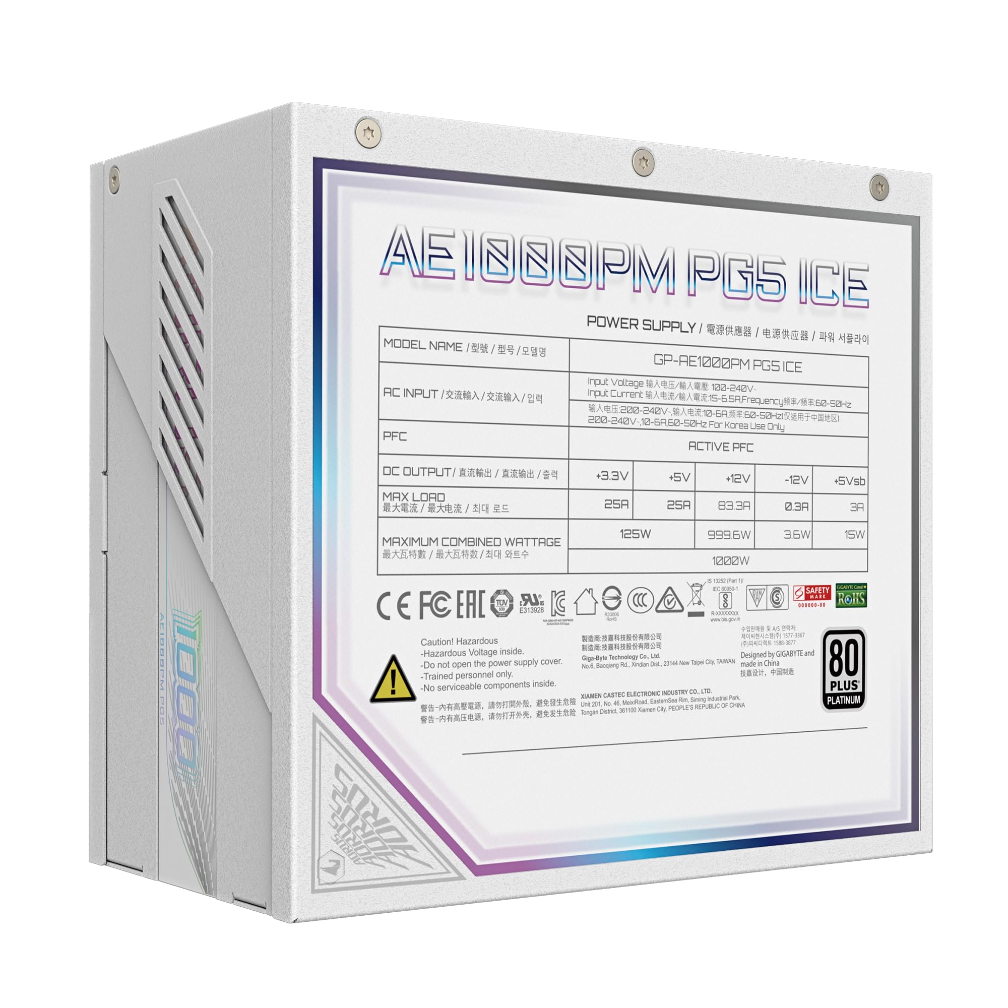Gigabyte Aorus Elite P1000W Ice alimentatore 1000W Platinum modulare