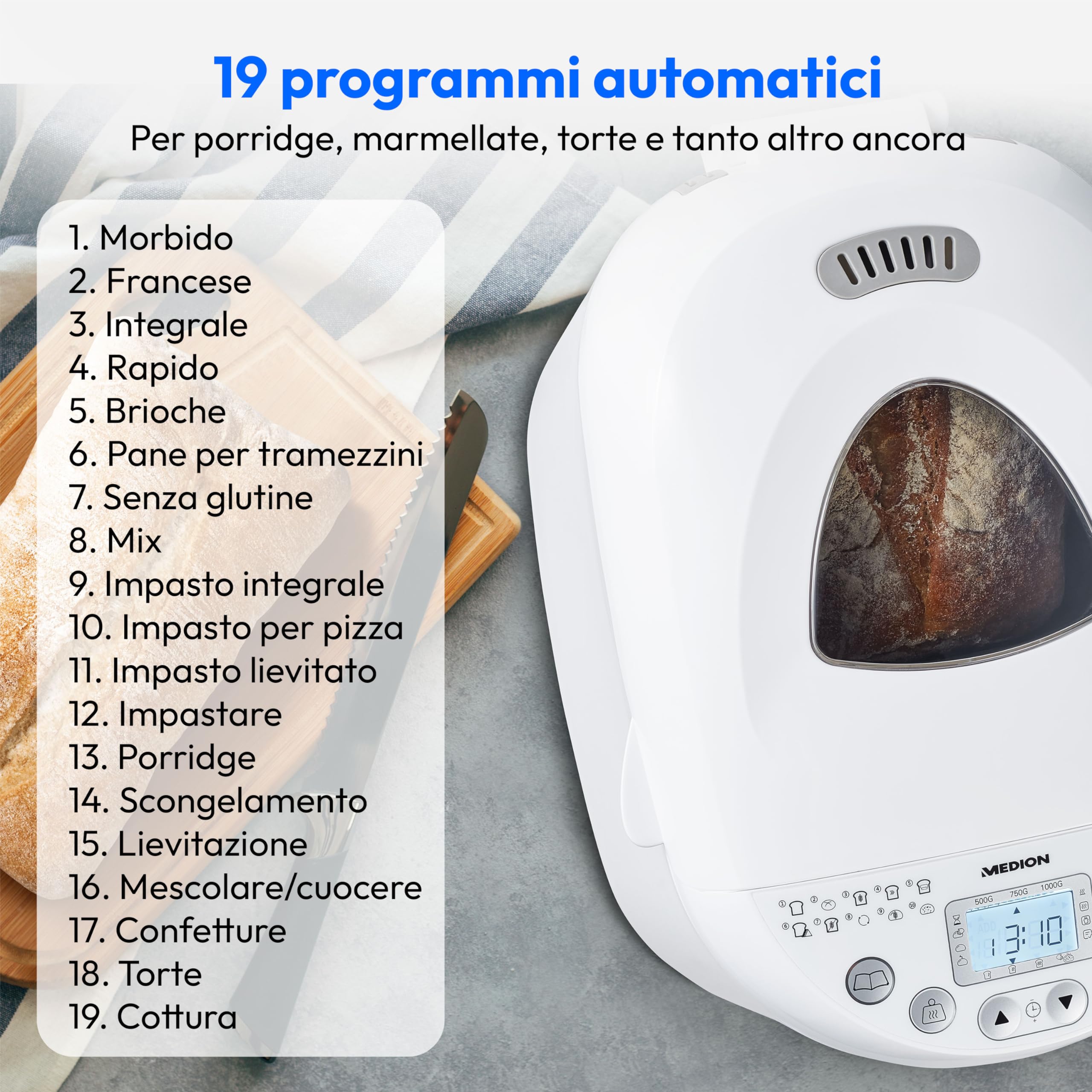 MEDION MD 11011 macchina del pane 19 programmi 1000g doratura regolabile