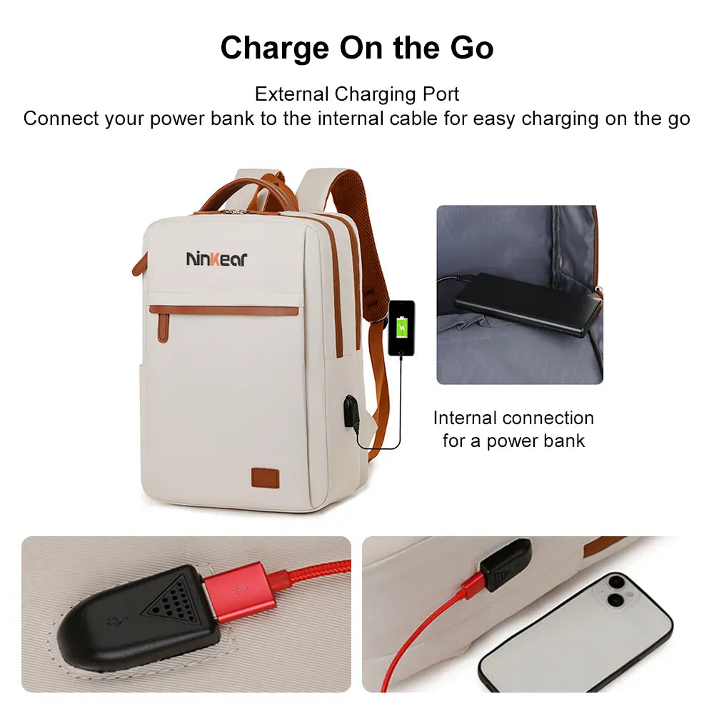 Ninkear Everyday zaino porta pc Beige impermeabile