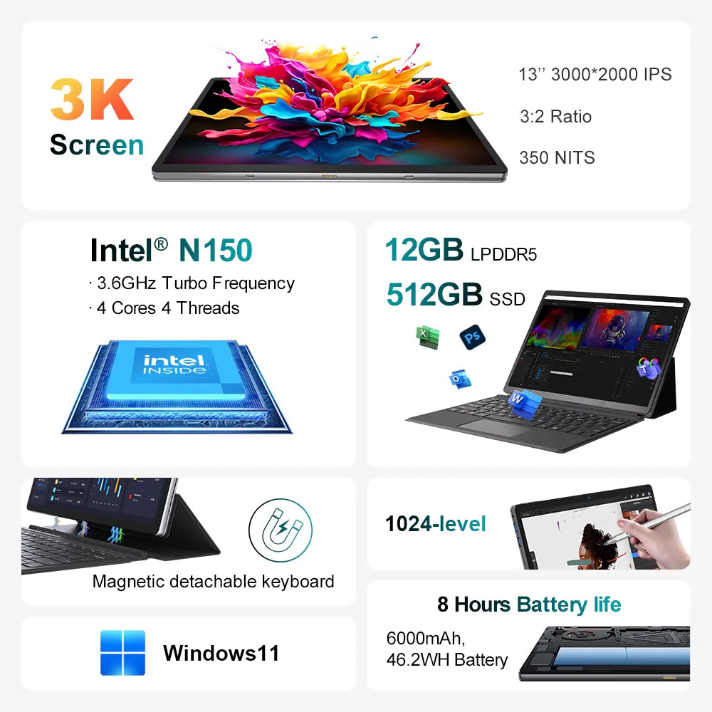 Ninkear S13 Neo N150 2-in-1 laptop 13" 3K 12GB/512GB
