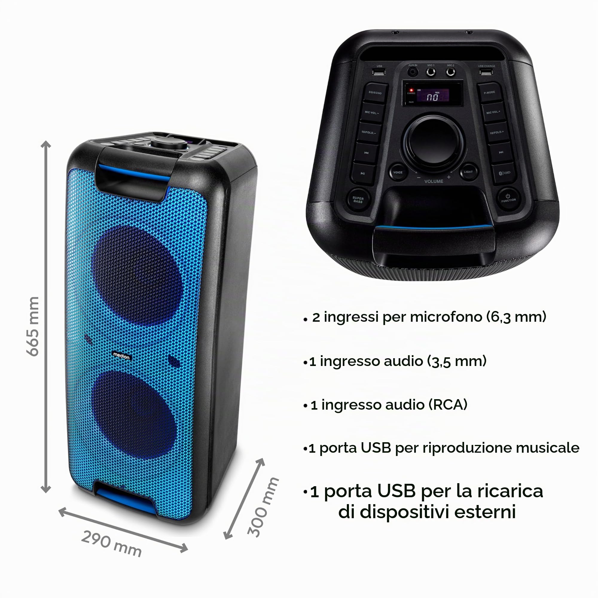 Medion PX-1 Plus cassa party Bluetooth 2x500W karaoke