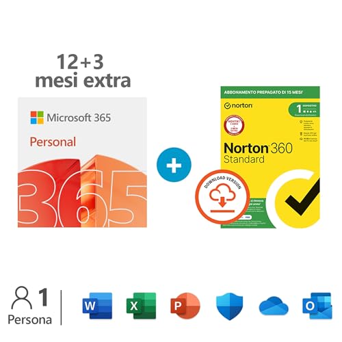 Microsoft 365 Personal 15 mesi + Norton 360 Standard 1 device