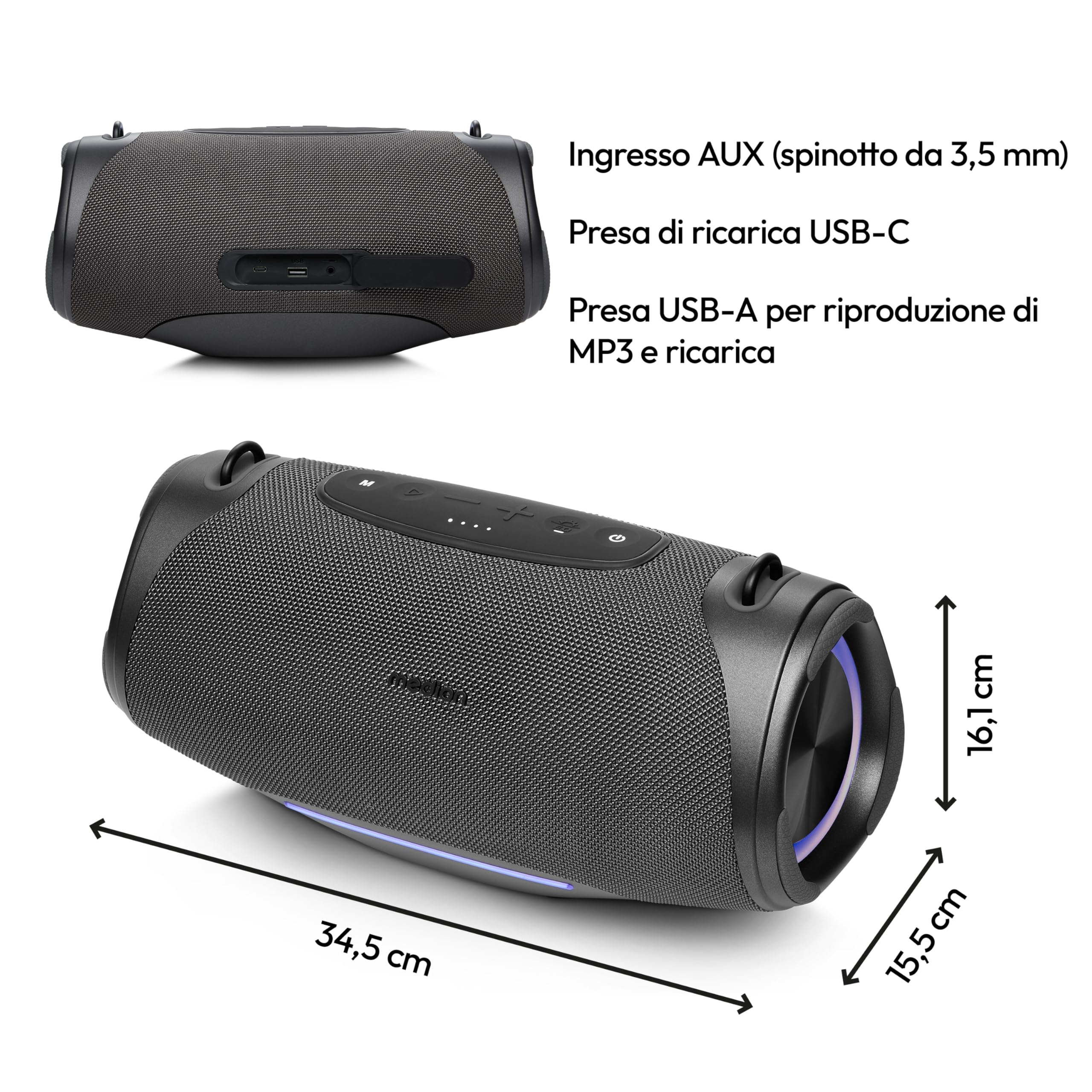 Medion Life P61762 altoparlante Bluetooth antracite IPX7 50W