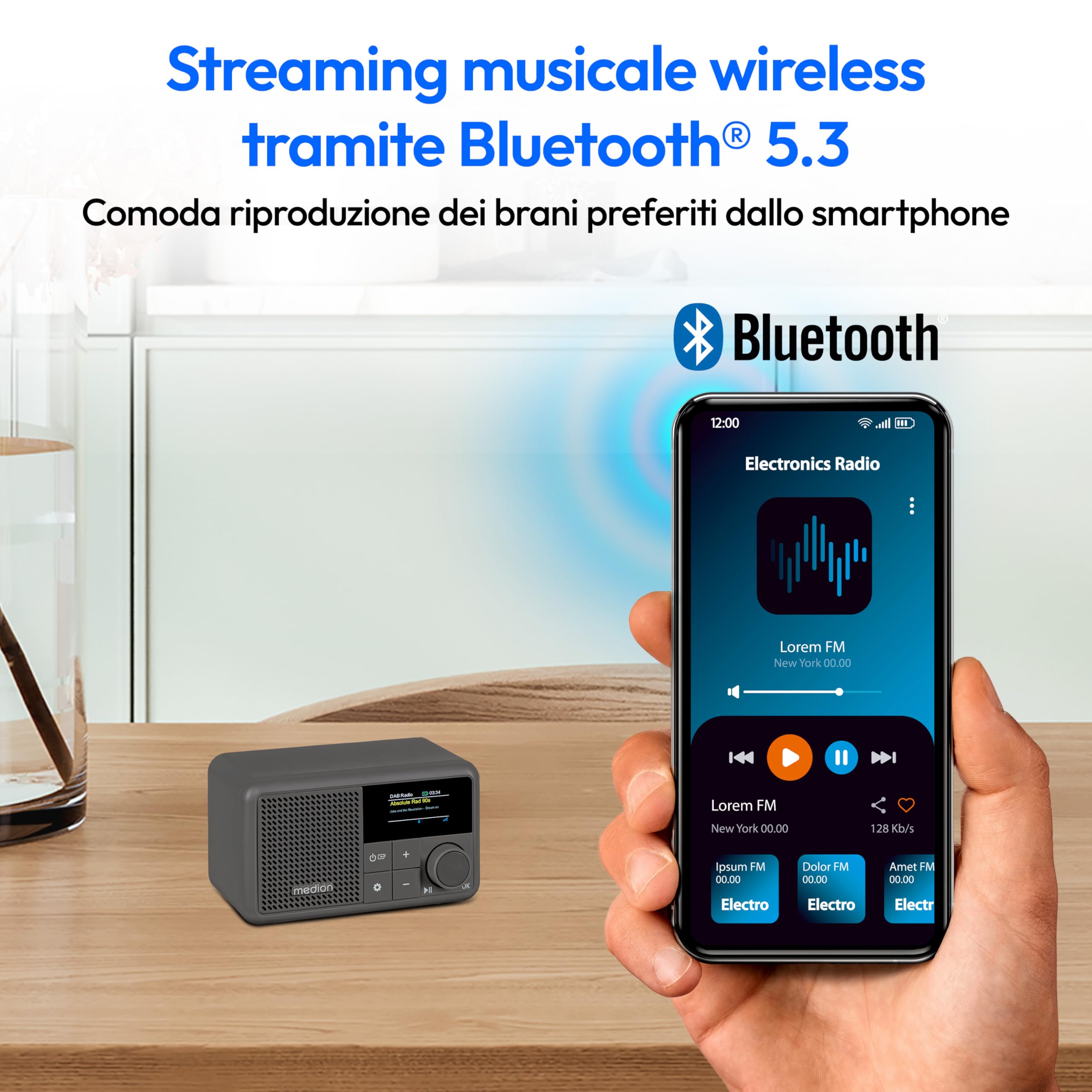 MEDION LIFE S66822 radio DAB+ grigia Bluetooth IPX1