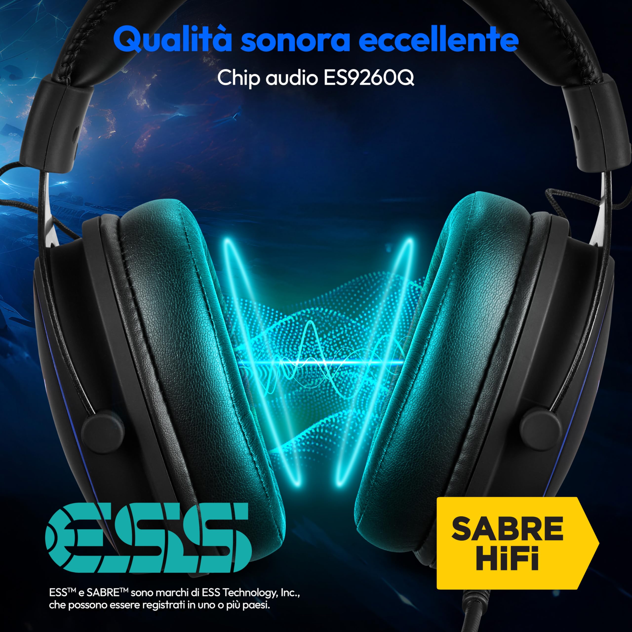 MEDION ERAZER Mage P20 cuffie gaming over-ear RGB cavo 240cm
