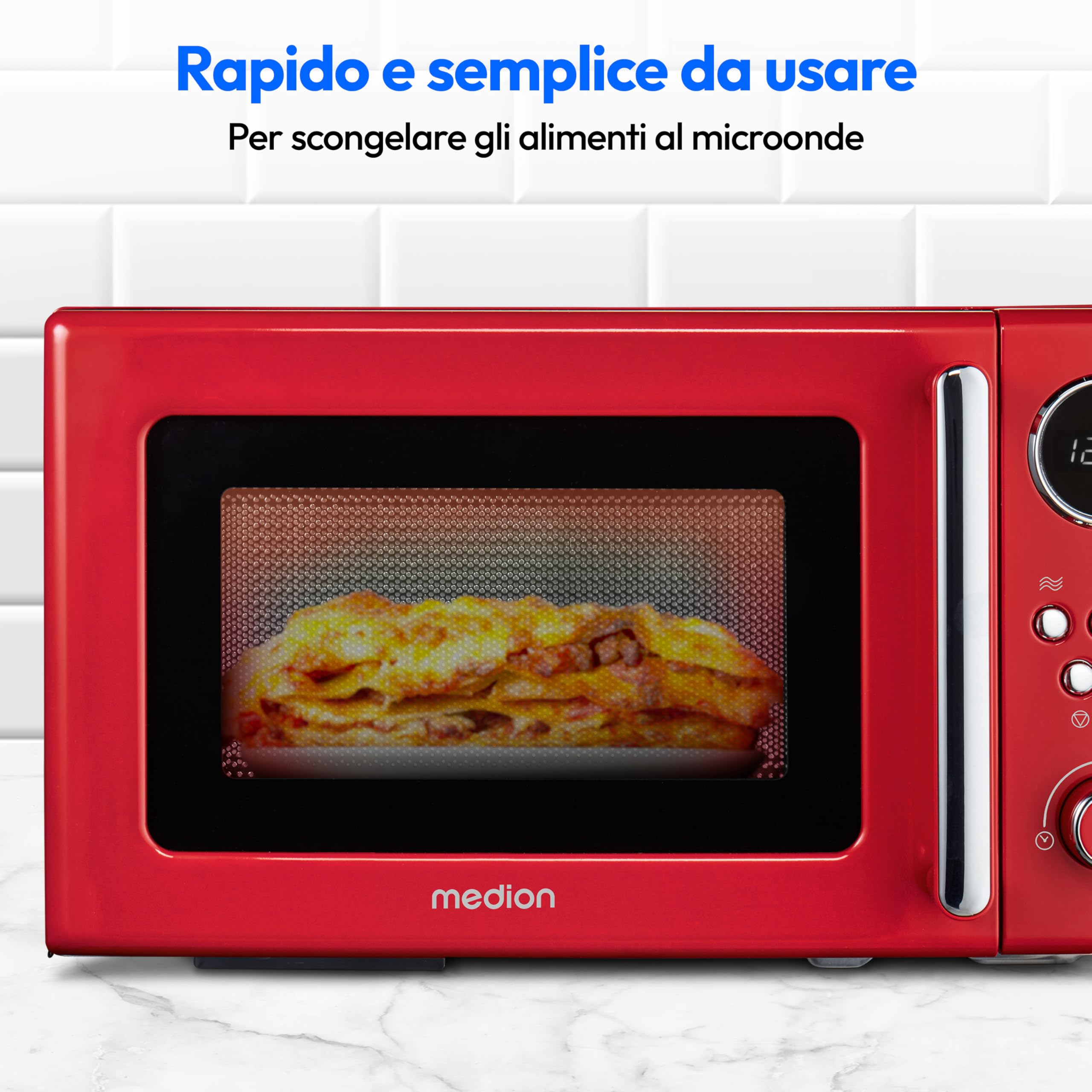 MEDION Retro Microonde 20 Litri 800W Rosso scongelamento