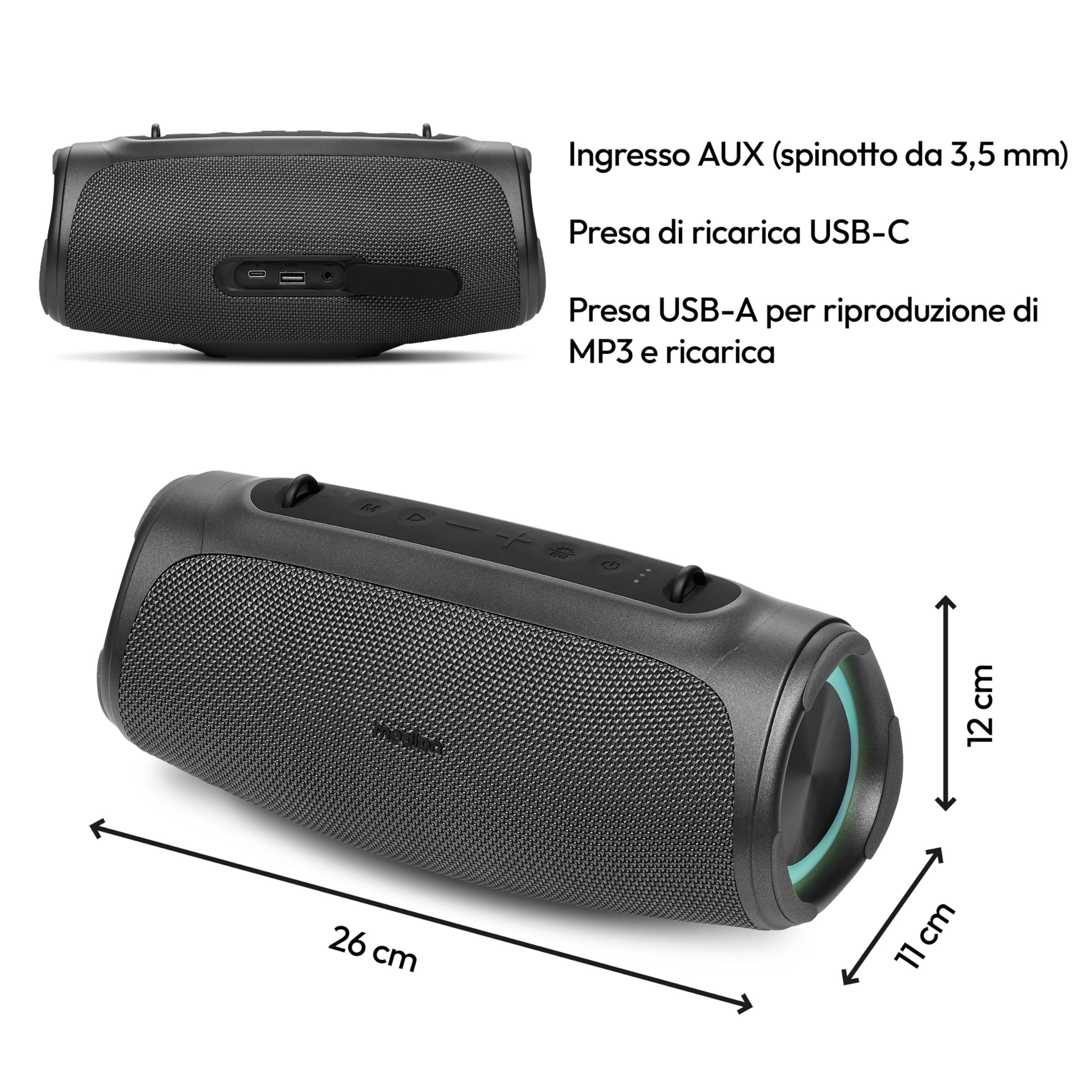 MEDION P61746 Altoparlante Bluetooth IPX7 RGB 30W
