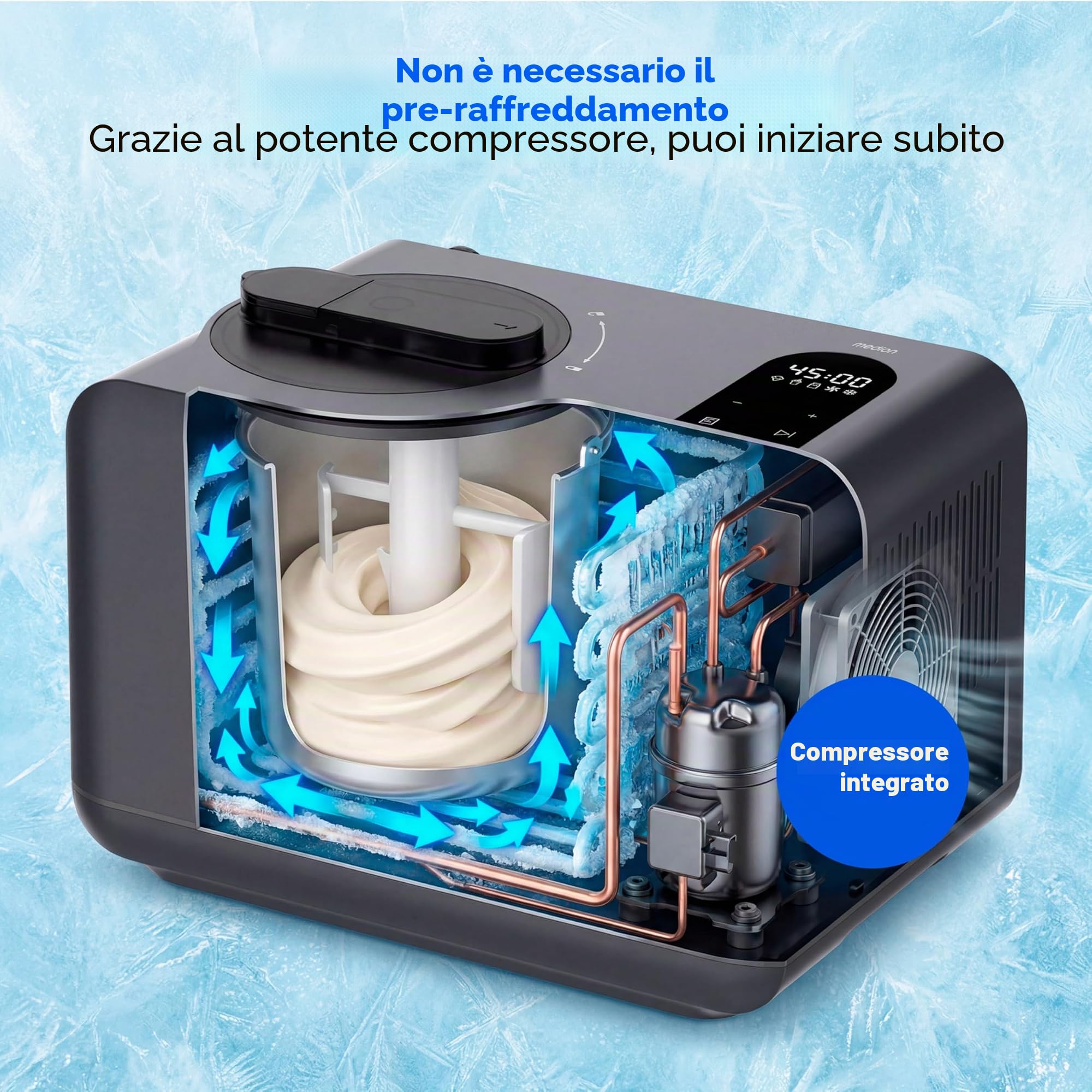 MEDION Gelatiera con Compressore 1,5 L per Yogurt