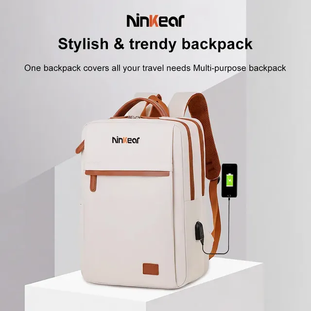 Ninkear Everyday zaino porta pc Beige impermeabile
