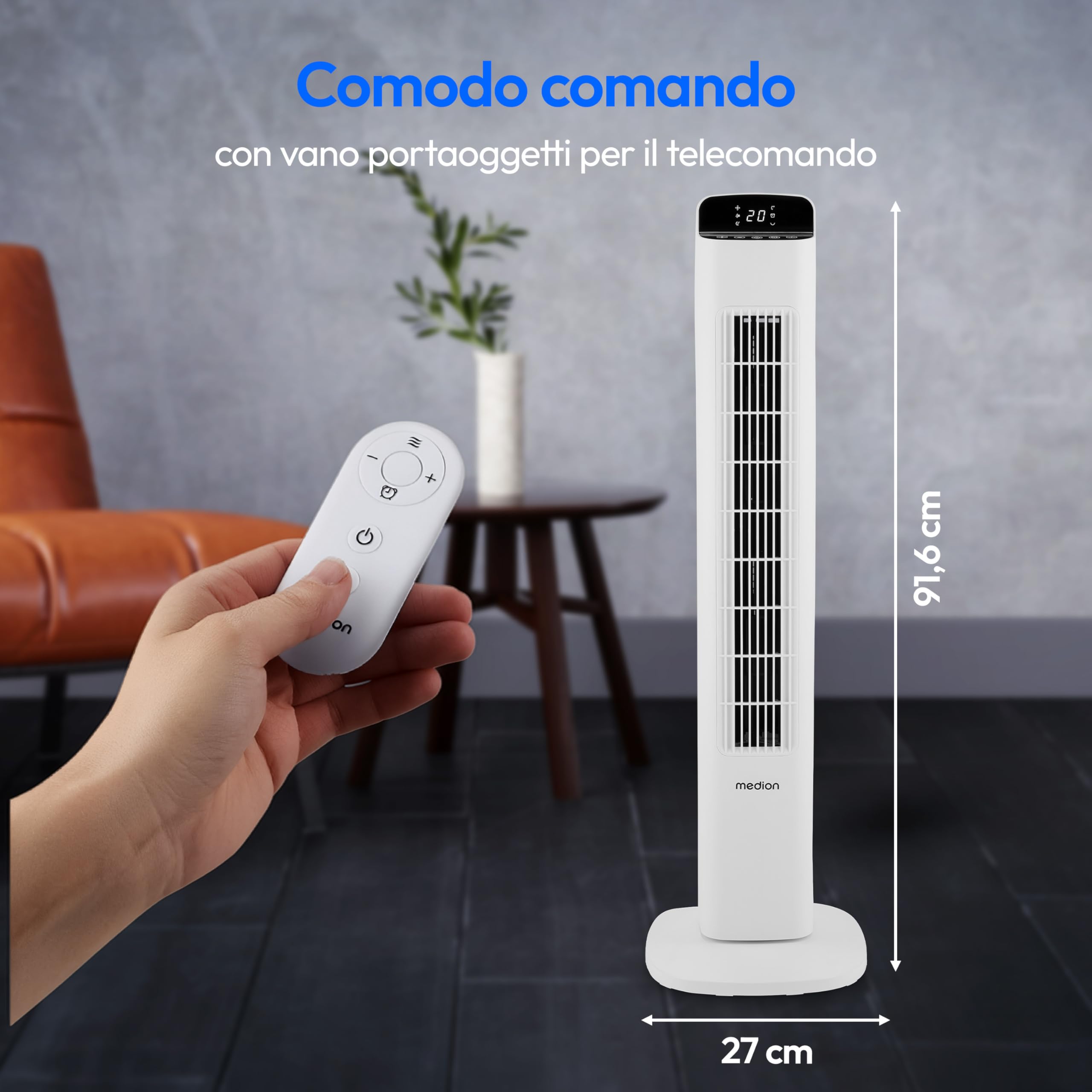 MEDION P15 TF Ventilatore a Torre 45W Bianco con Telecomando