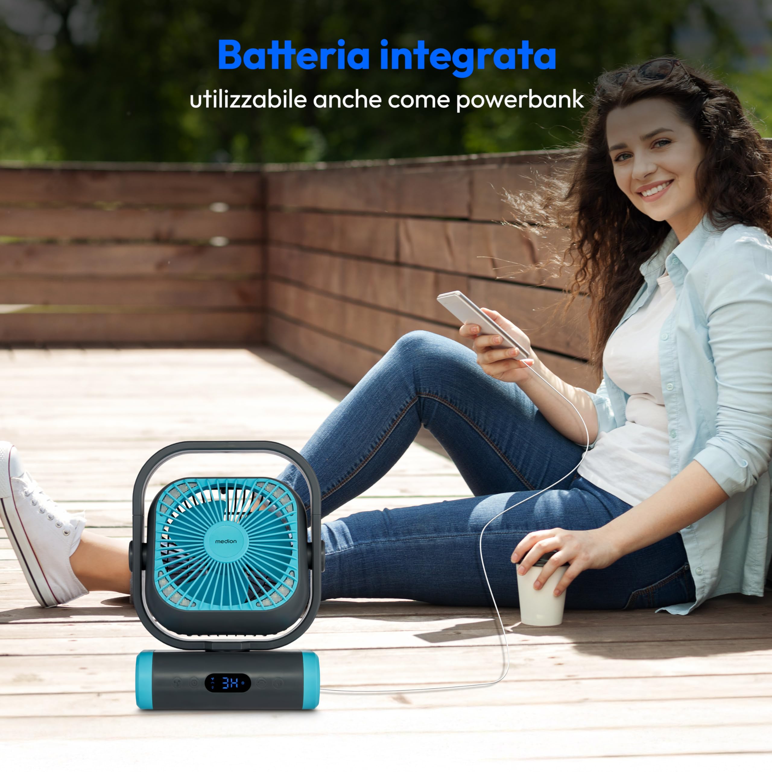 MEDION E10 TF Ventilatore USB Blu Batteria 10000 mAh 5 Velocità
