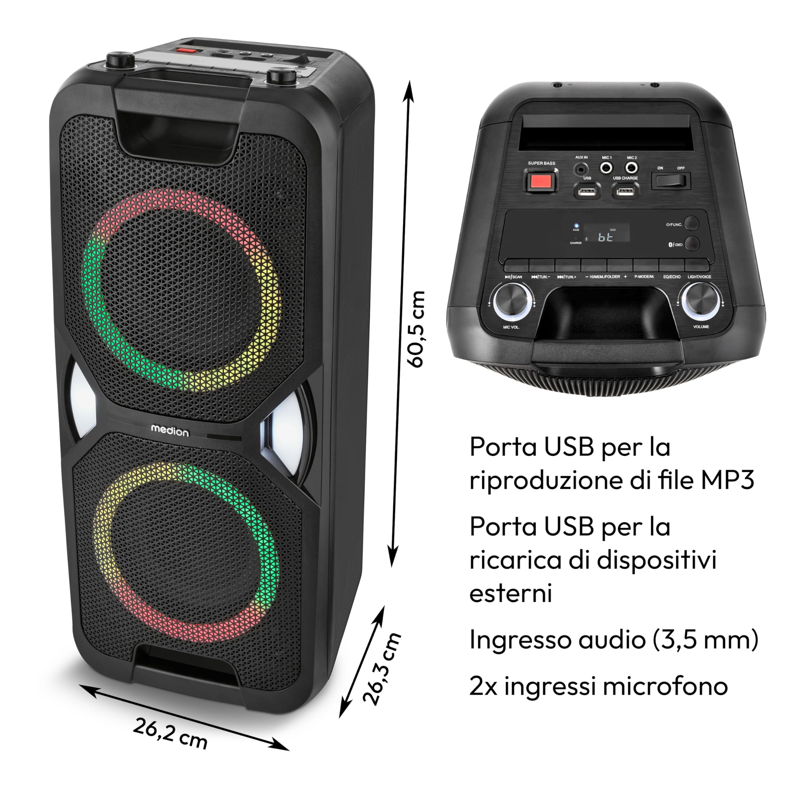 Medion PE-1 Pure partybox cassa bluetooth 2x250W karaoke