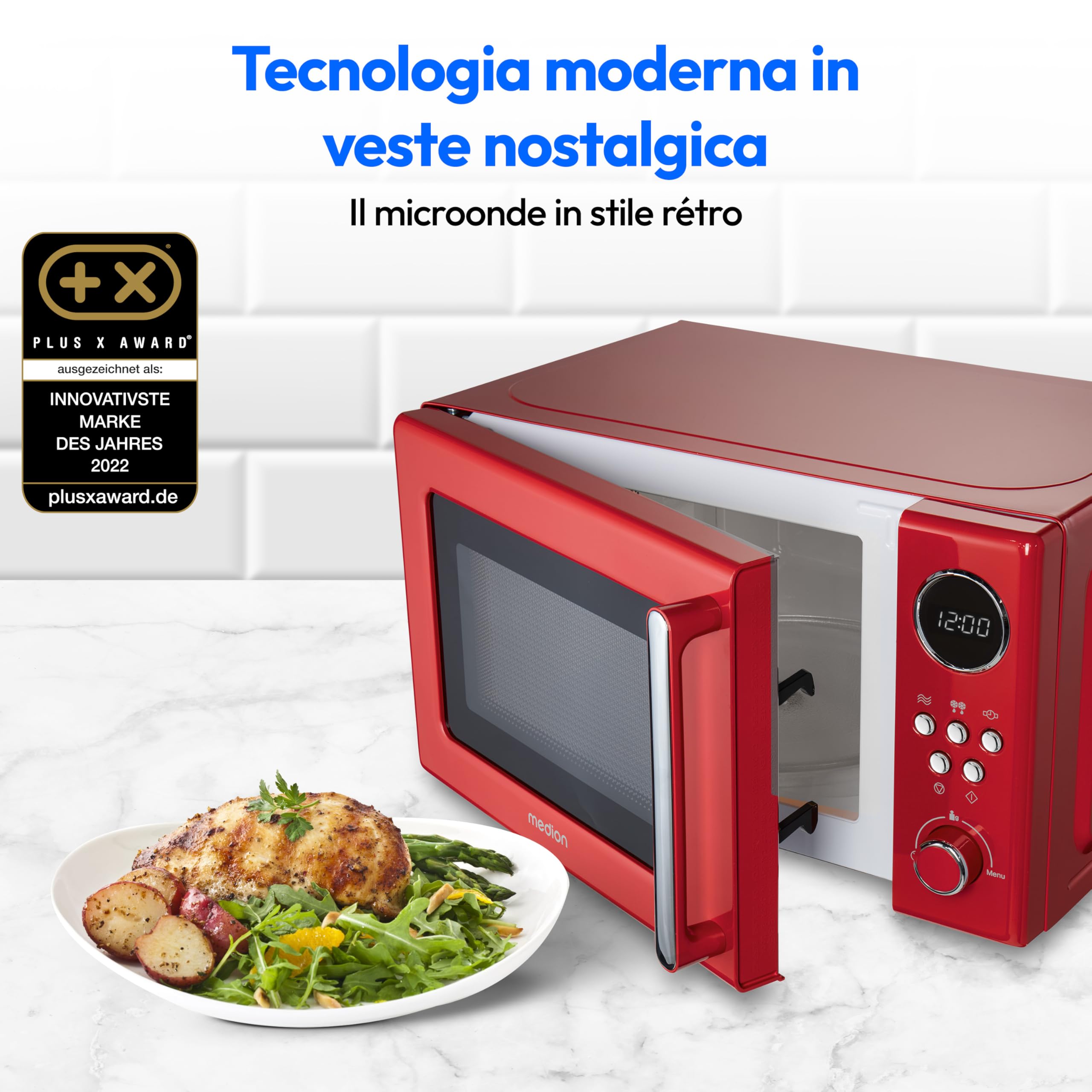 MEDION Retro Microonde 20 Litri 800W Rosso scongelamento