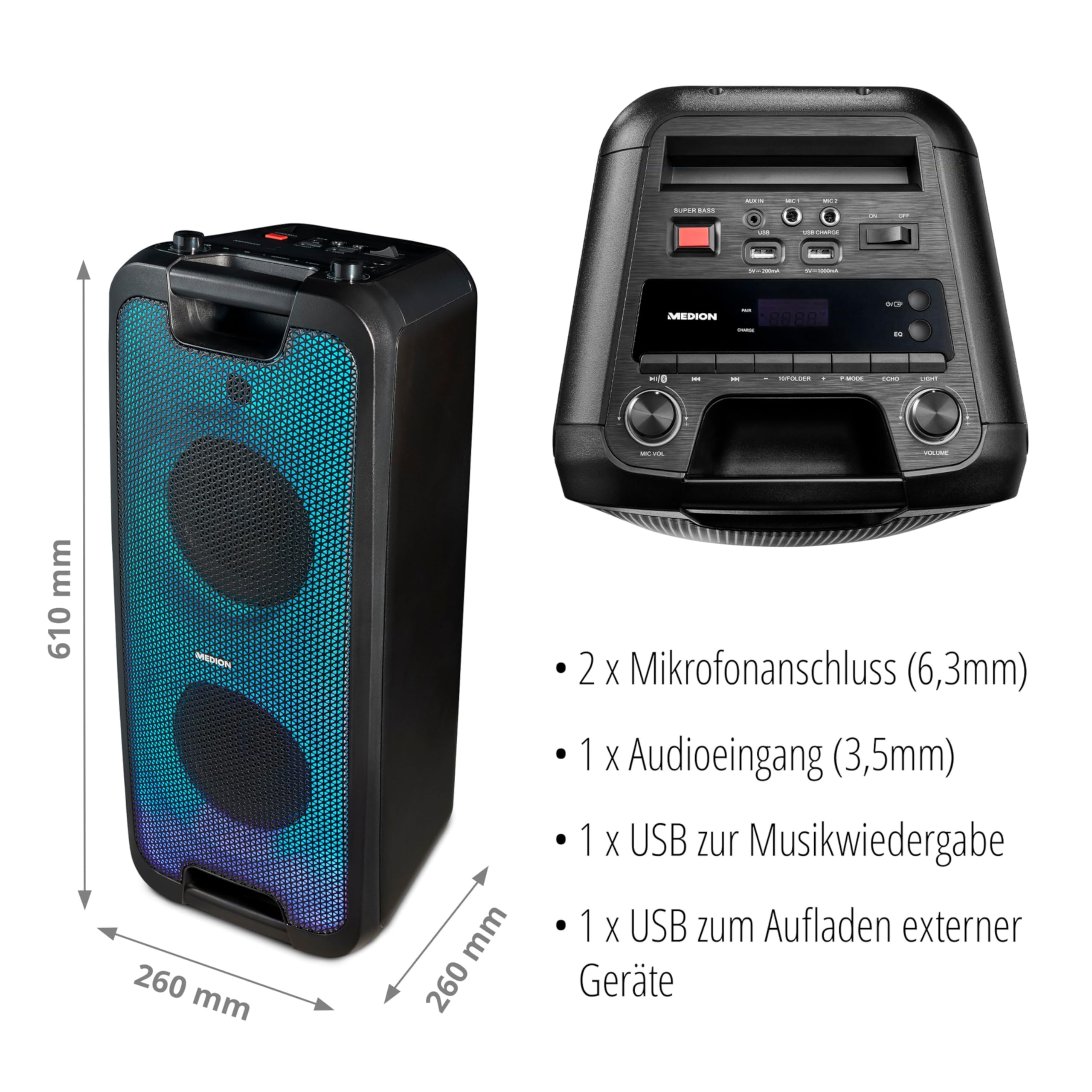 MEDION LIFE E61400 party sound system cassa Bluetooth