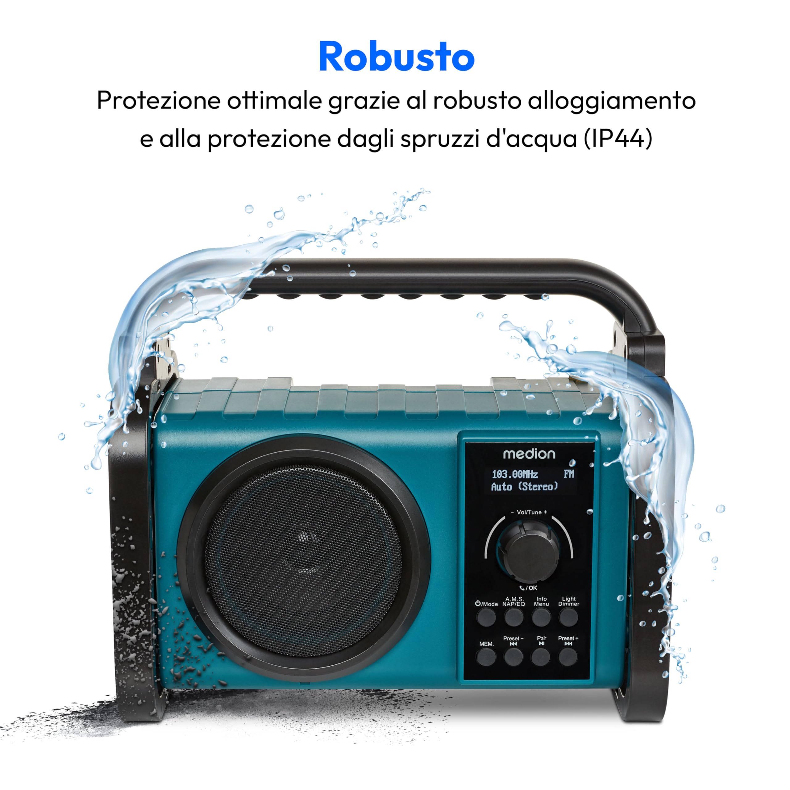 MEDION E66877 radio da cantiere DAB+ Bluetooth blu IP44