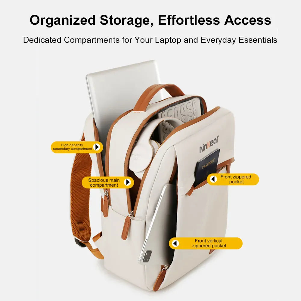 Ninkear Everyday zaino porta pc Beige impermeabile