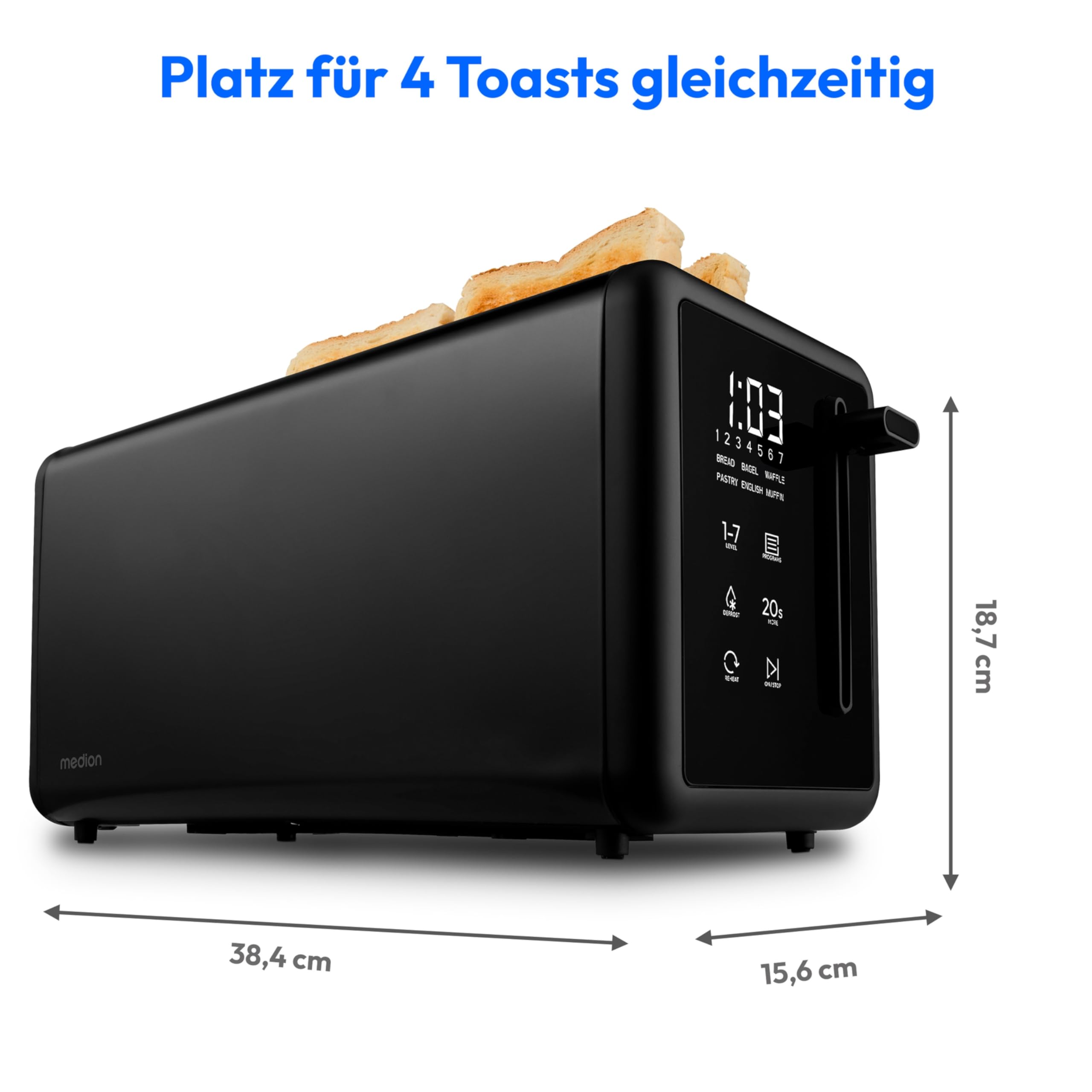 MEDION MD12103 tostapane 4 fette nero acciaio inox