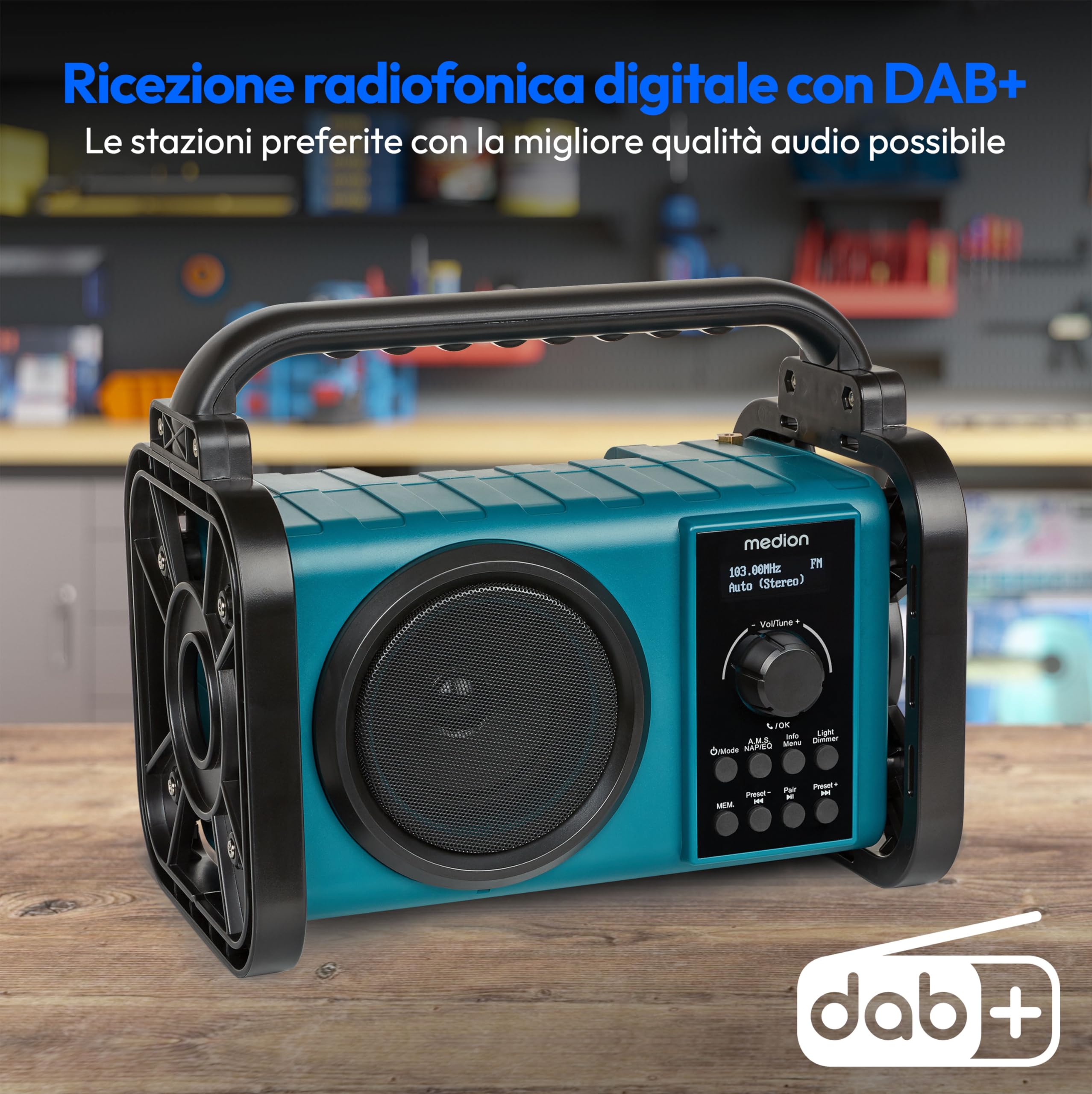 MEDION E66877 radio da cantiere DAB+ Bluetooth blu IP44