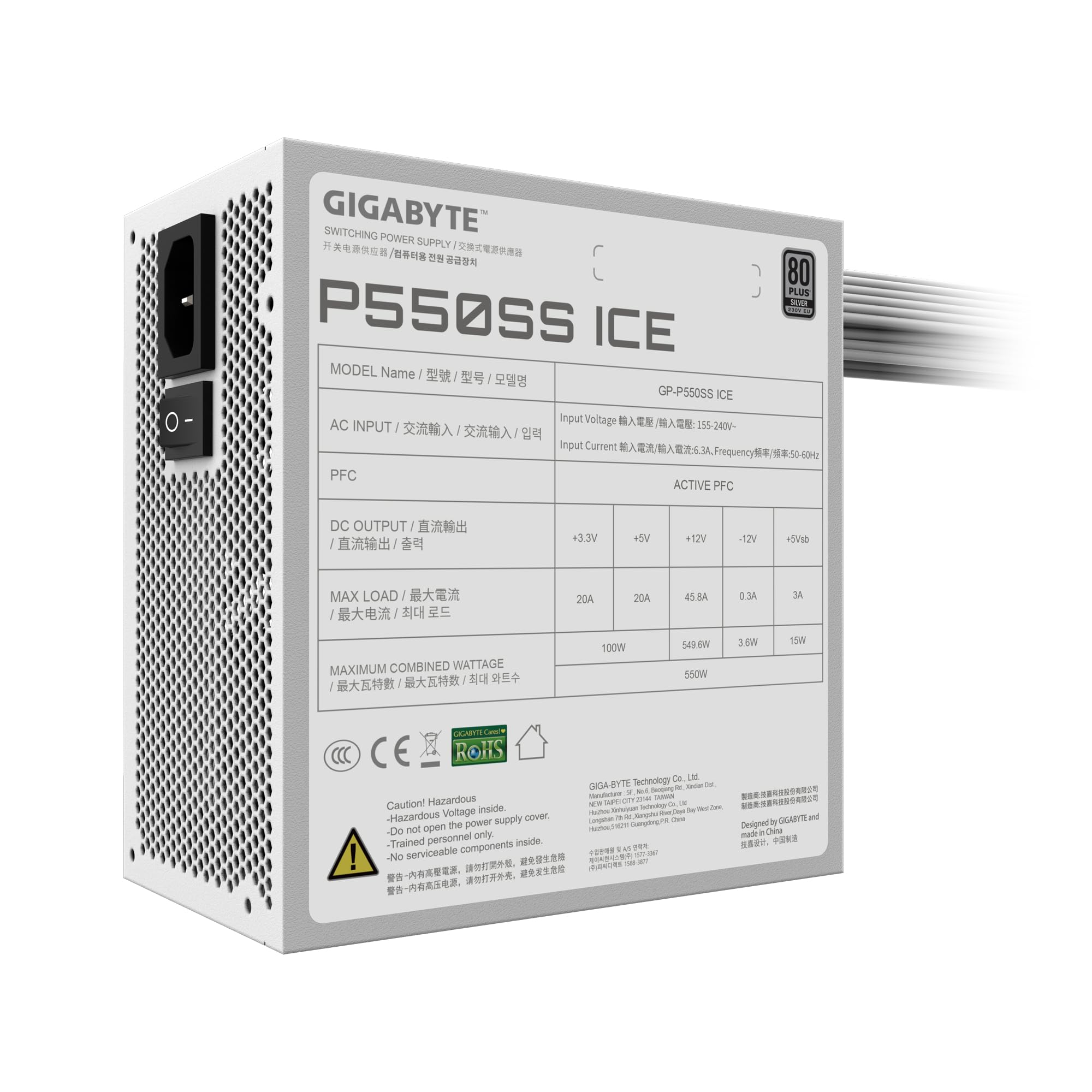 Gigabyte P550SS Ice alimentatore 550W modulare bianco
