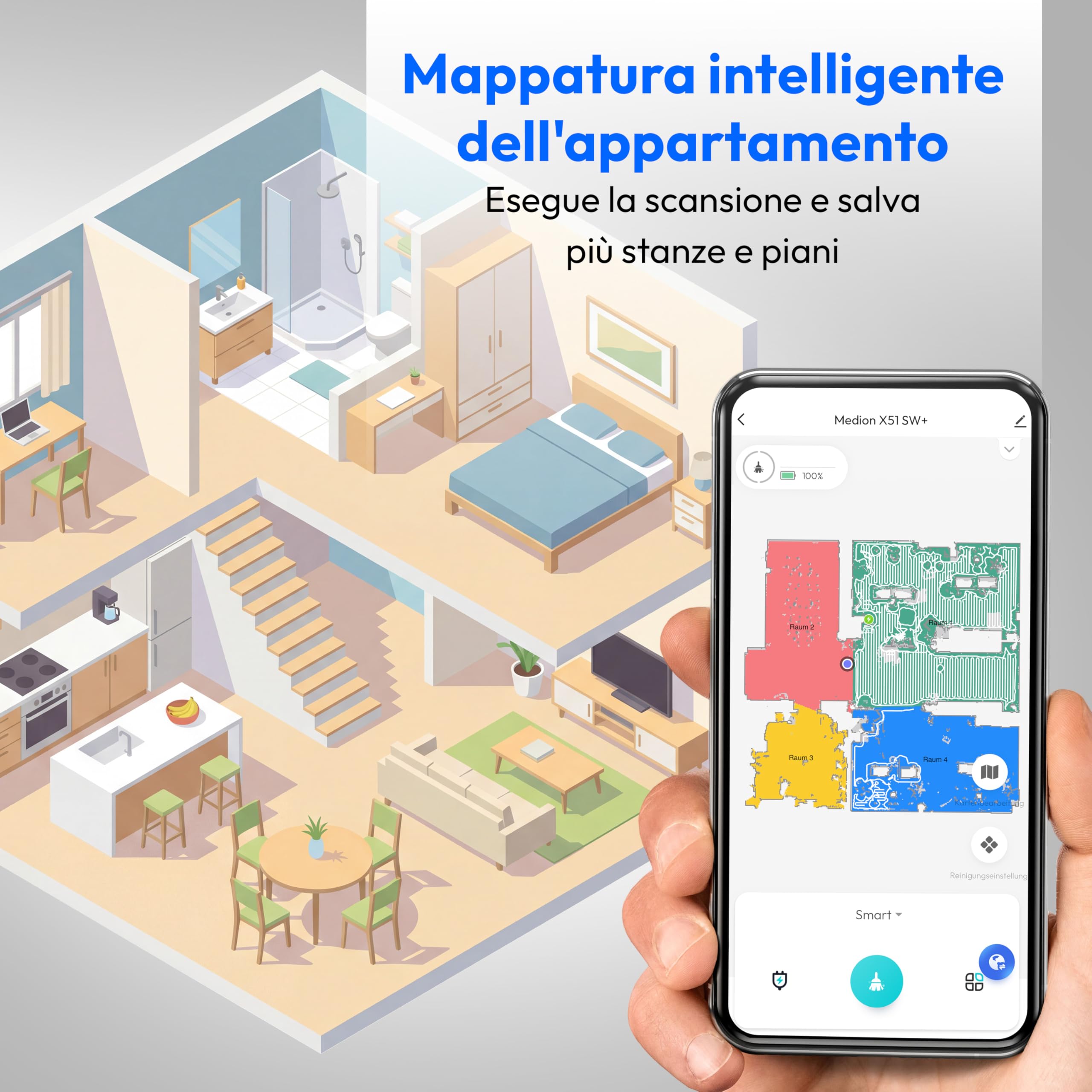 MEDION X51 SW+ Robot Aspirapolvere 10000Pa Stazione
