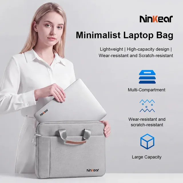Ninkear Minimalist Borsa Notebook Grigia impermeabile con manico