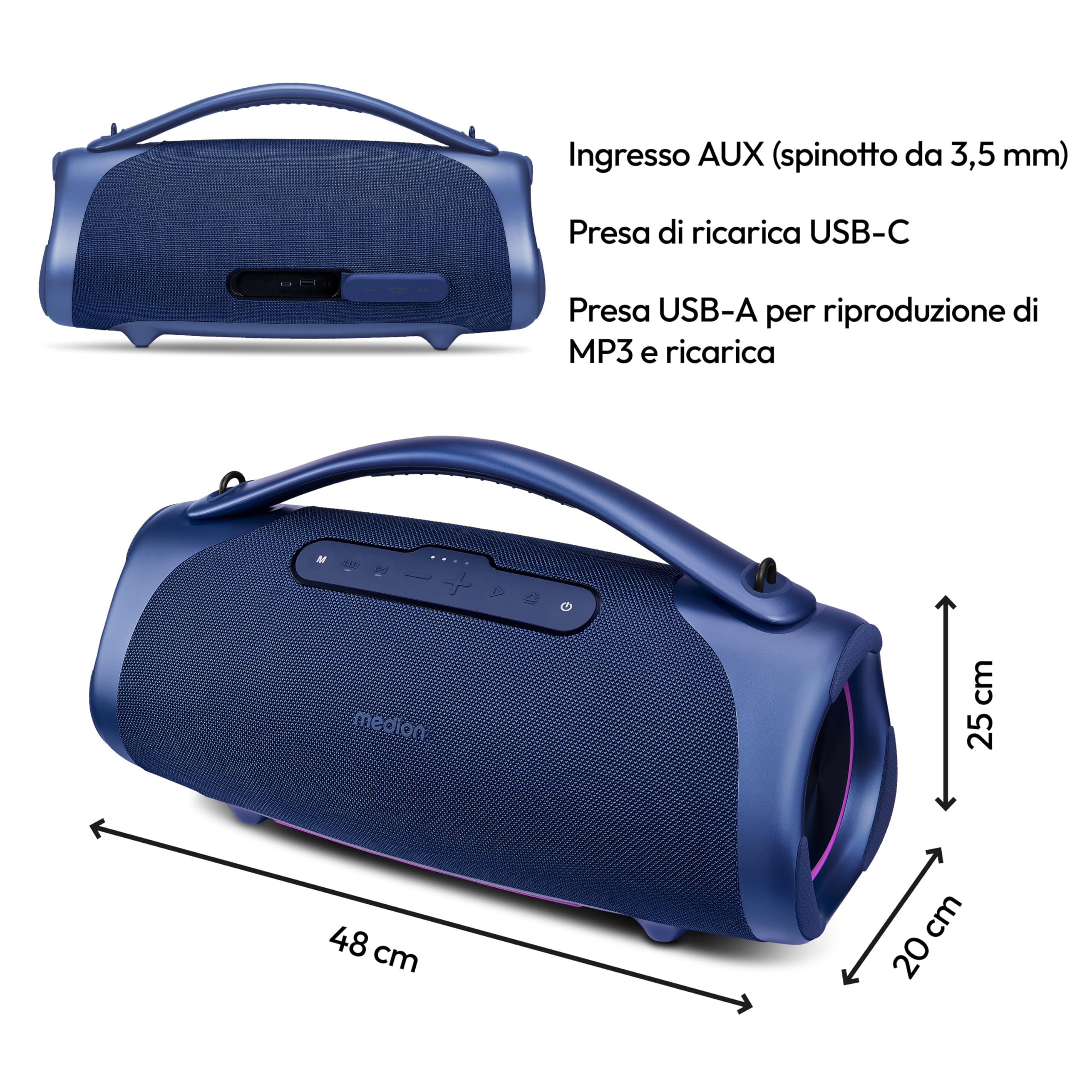 MEDION P61768 altoparlante Bluetooth 100W IPX7 RGB