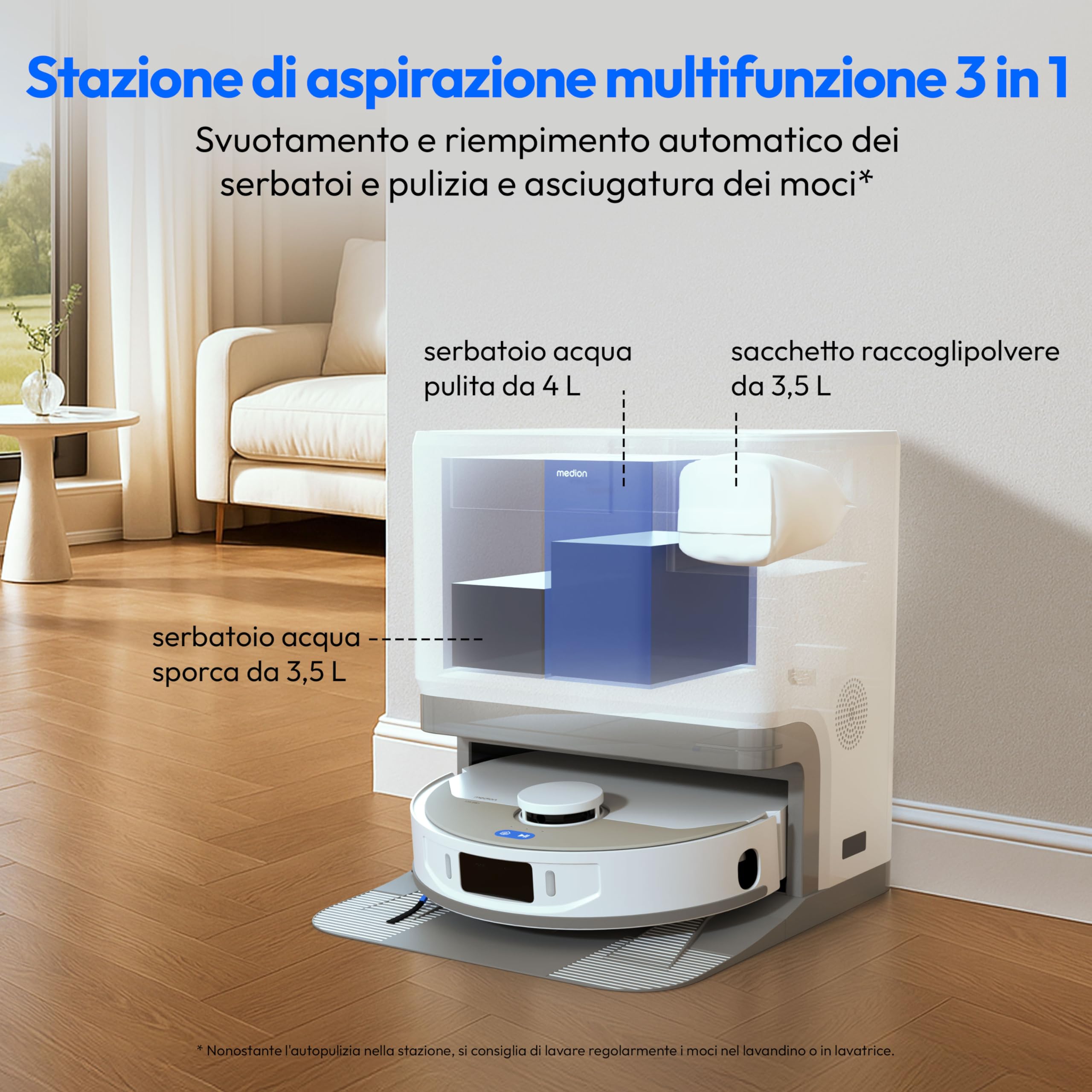 MEDION X55 SW+ robot aspirapolvere con stazione 3 in 1 laser